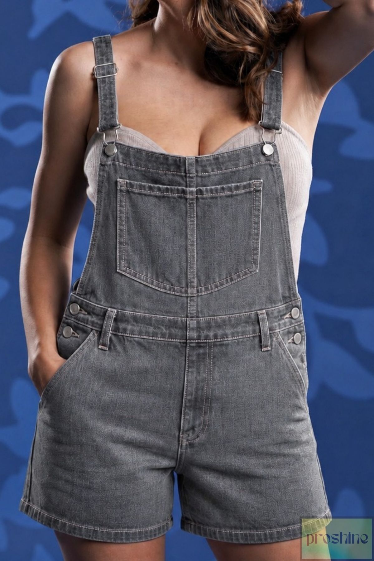 Women's Dungaree Denim Shorts Jumpsuit – 5 Pockets Lycra Stretchy Shorts Jumpsuit Casual