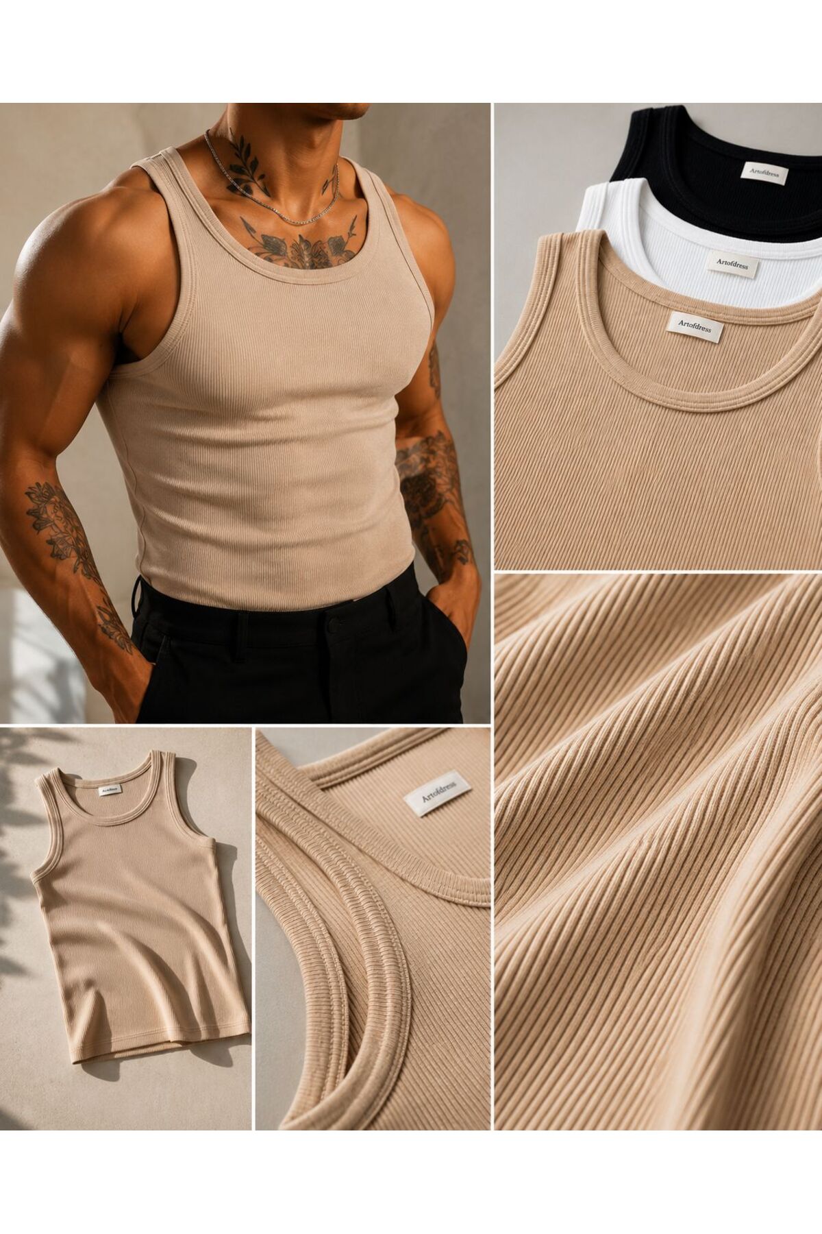 art of dress Erkek 3'lü Halter Yaka Sporcu Likralı Kaşkorse Sporcu Atlet görsel 2