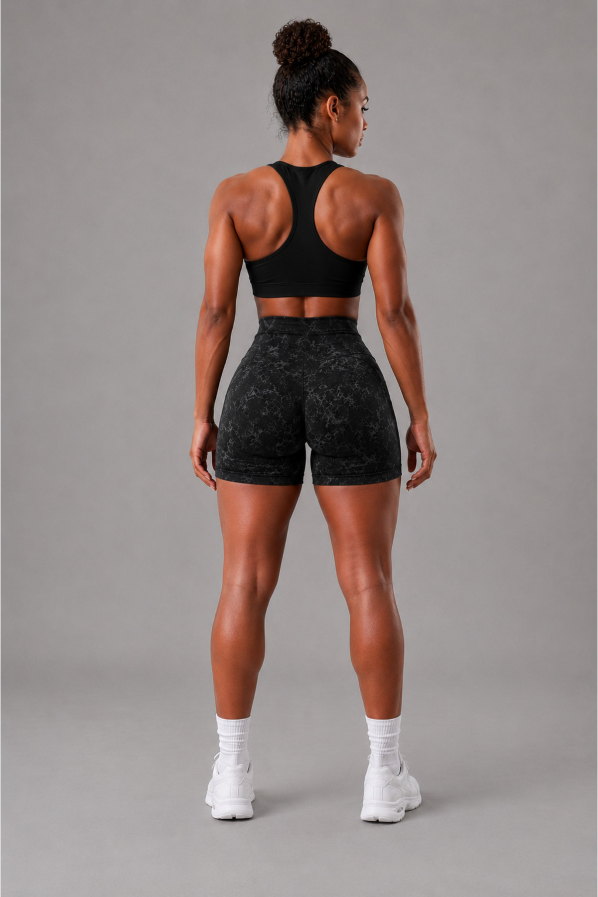 gymhams Batik Marble Shorts Kalça Büzgülü BİKER Şort, Push-up Toparlayıcı & Şekillendirici görsel 3