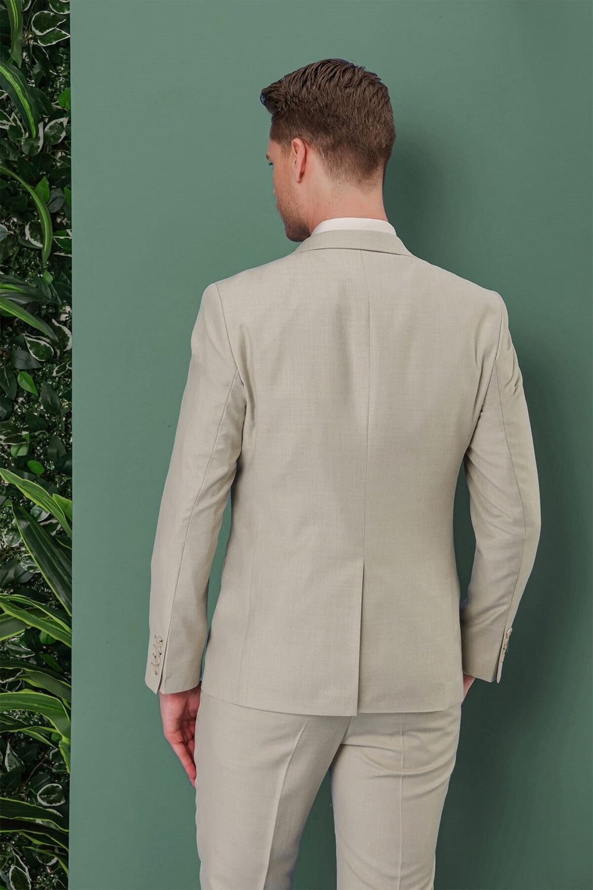 Efor Erkek Slim Fit Mono Yaka Düz Çağla Yelekli Takım Elbise TK 871 görsel 5