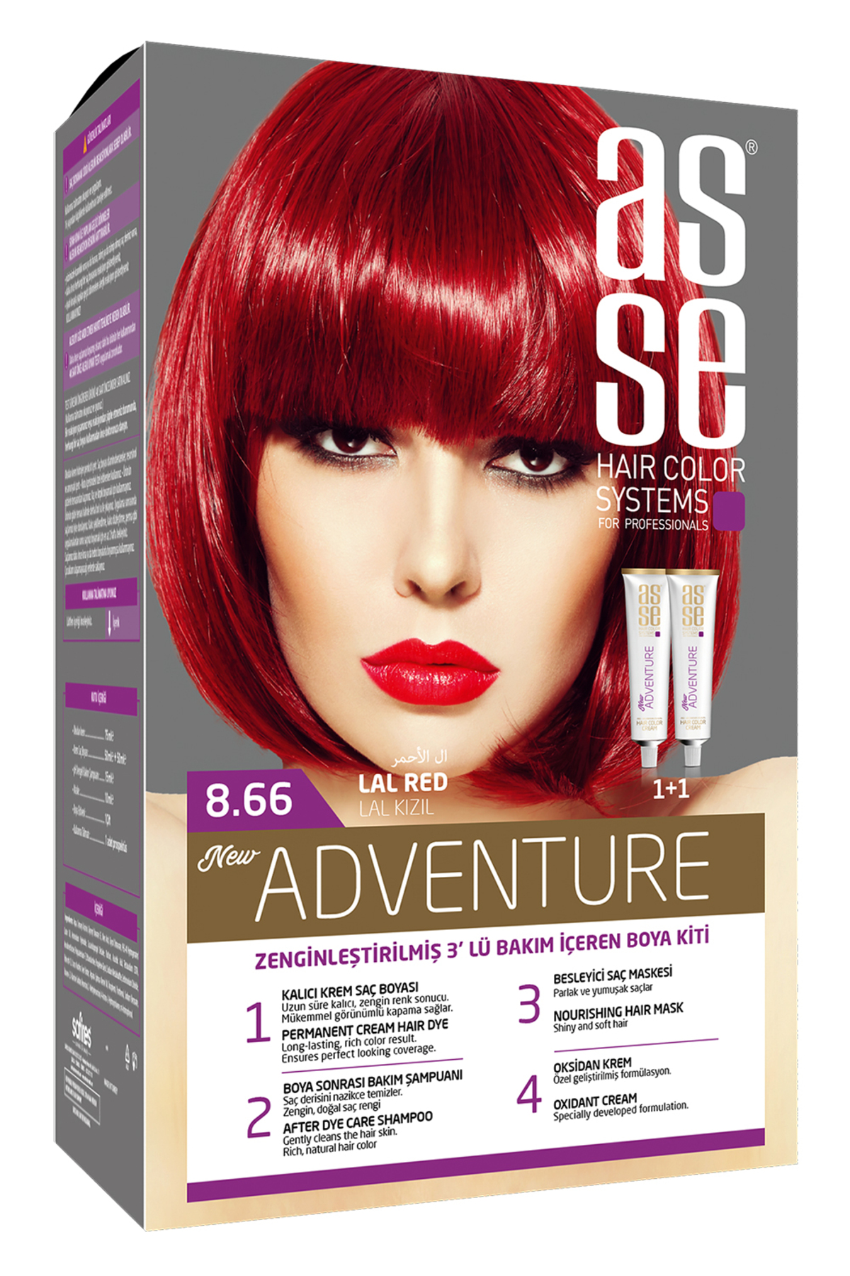 Adventure Set Saç Boyası, Kalıcı ve Canlı Renkler 1+1 İki Kullanım Seti (No:8.66 Lal Kızıl) — قرمز 8682943400813