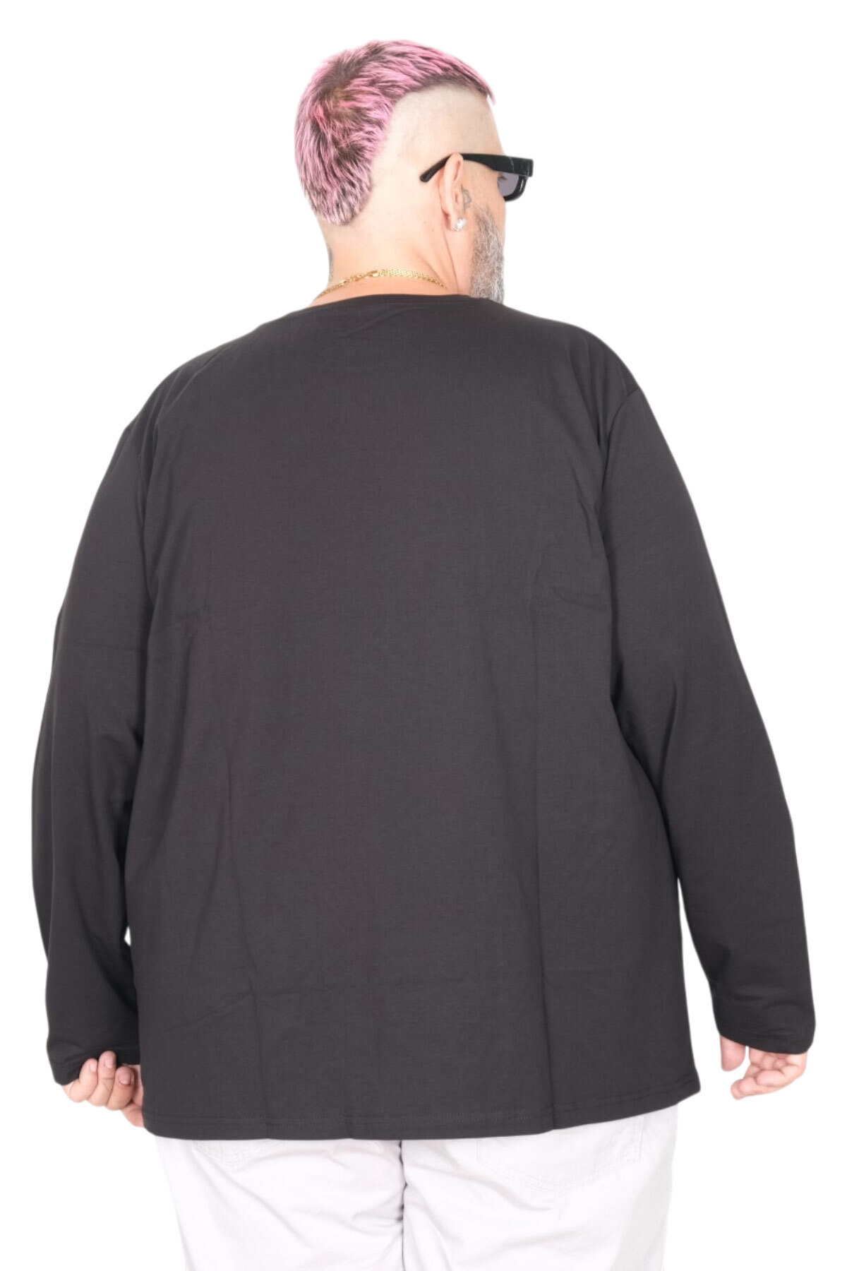 ModeXL Mode XL Büyük Beden Erkek Tshirt Likralı Bisiklet Yaka 20102 Siyah görsel 6