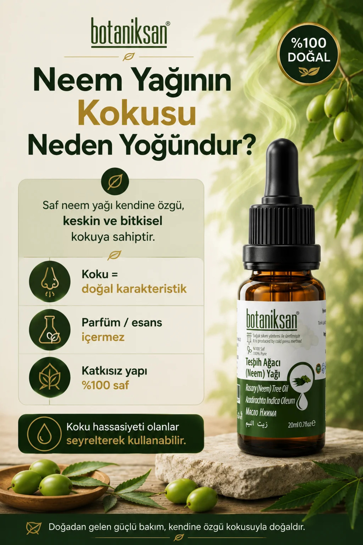 Tesbih Ağacı (Neem) Yağı 20 ml %100 Saf Soğuk Sıkım Bitki, Cilt ve Saç Bakımı İçin — TESBİH AĞACI NEEM YAĞI 20ML — تصویر 6 از 8