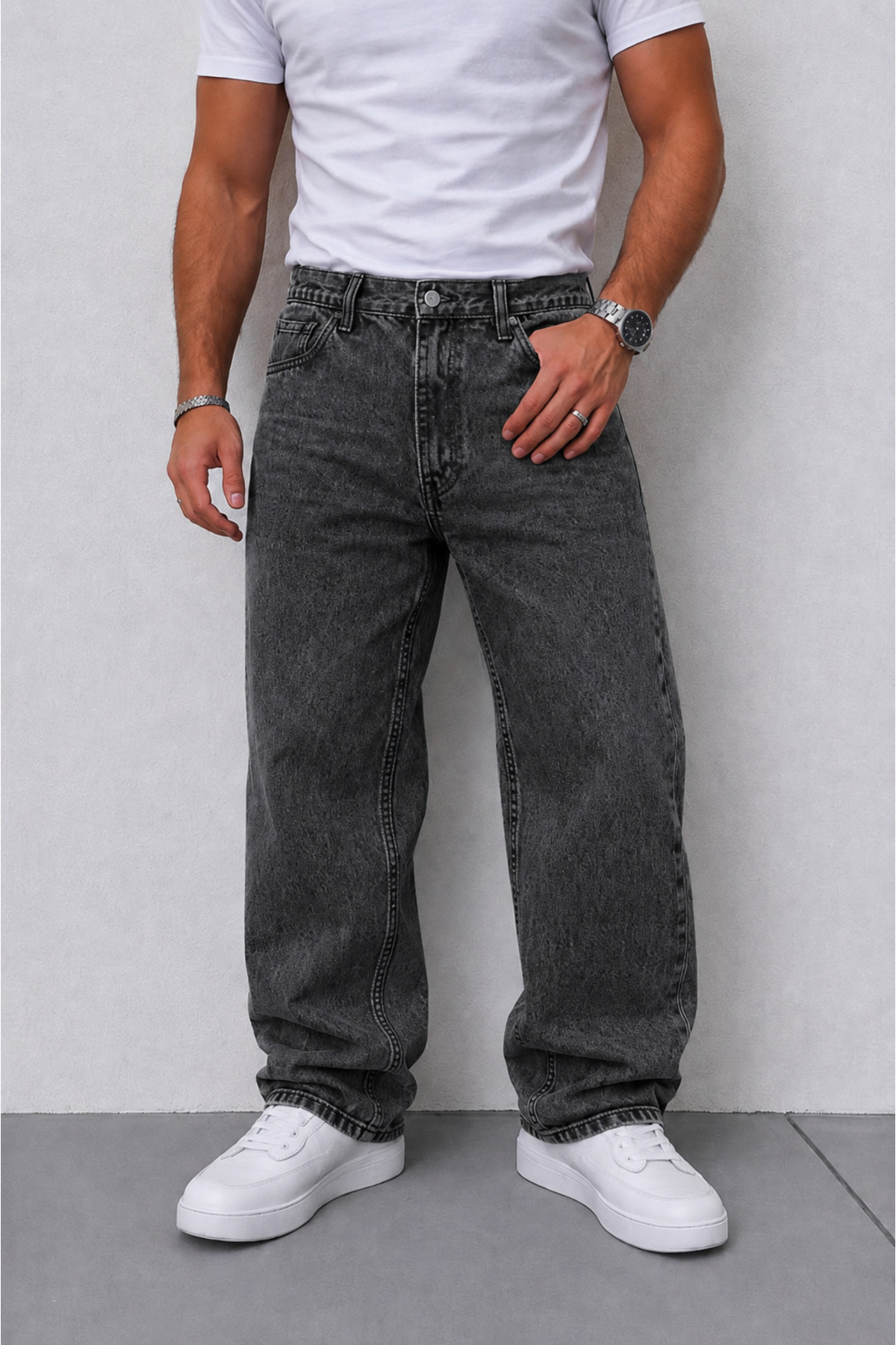 Füme Kar Baggy Fit Likrasız Rahat Kesim Jean Pantolon — خاکستری BALANCEMODA-002