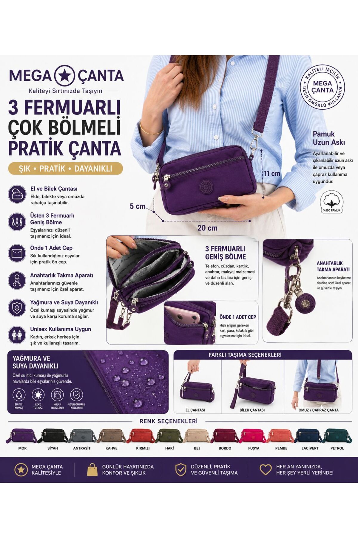 M 231 Mega Bag Krinkıl Kumaş Unisex El Omuz Çantası, Telefonluk (yatay), Clutch