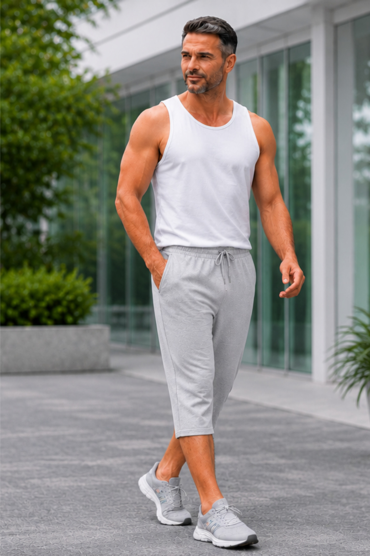 Relax family xf Erkek Siyah Gri 2'li Uzun Penye Şort & Bermuda Kapri Yazlık Pamuklu Slim Fit görsel 3