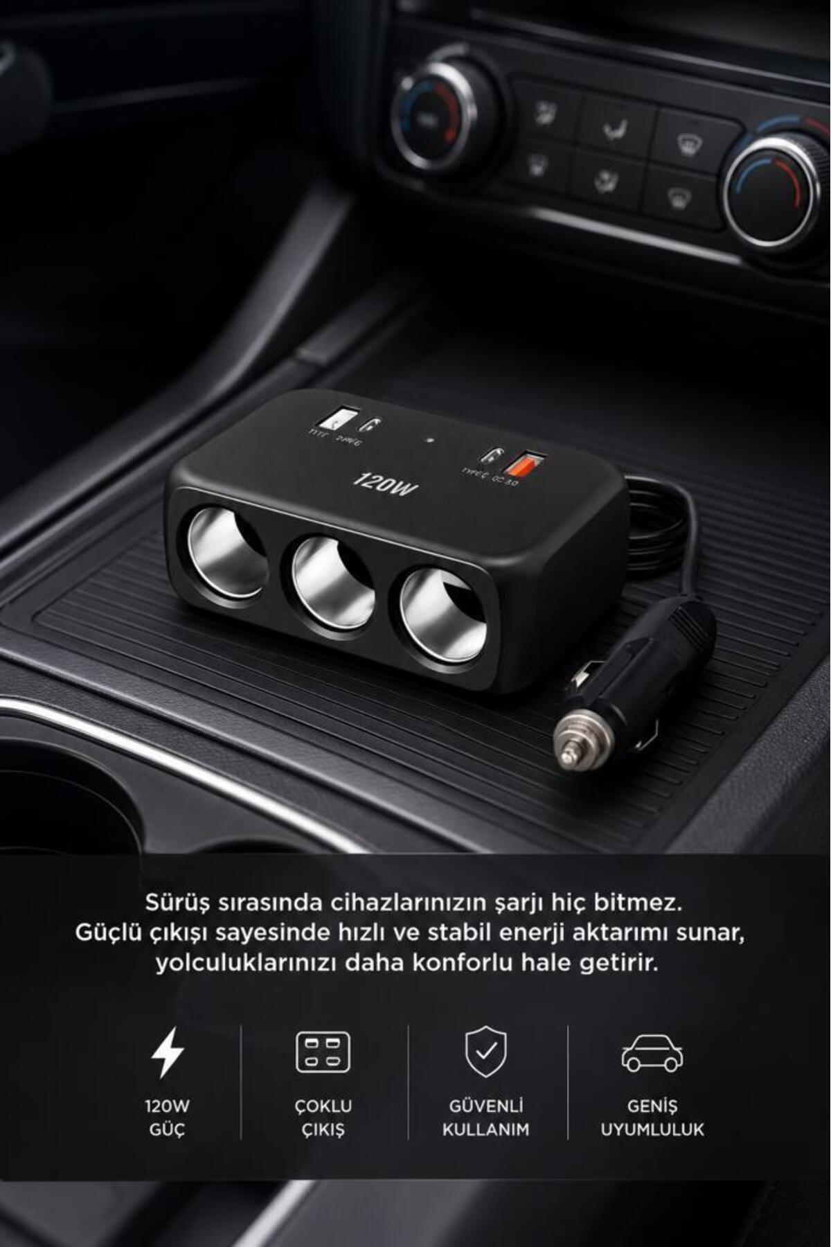 Torima Araç Şarj Cihazı Çakmaklık Girişli 120W Hızlı Şarj Type-C