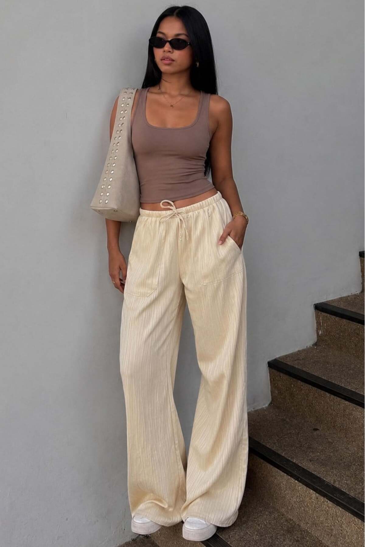 Women's Wide Leg Pants with Yellow Pockets MG1882