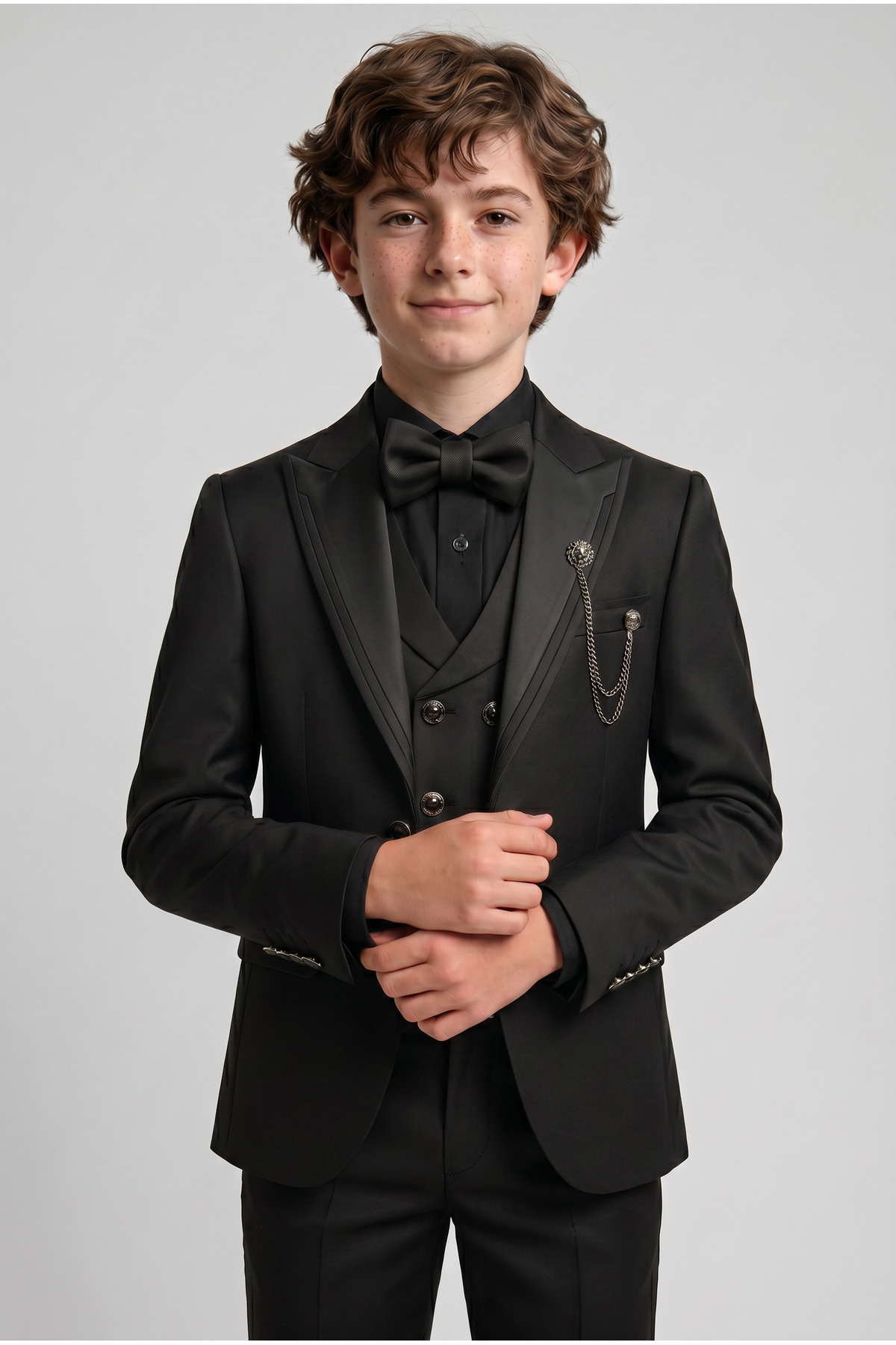 SIRRI Boy's Groom Suit – Shawl Collar, Chain, Bow Tie - 6 Pieces (1-14 Years)