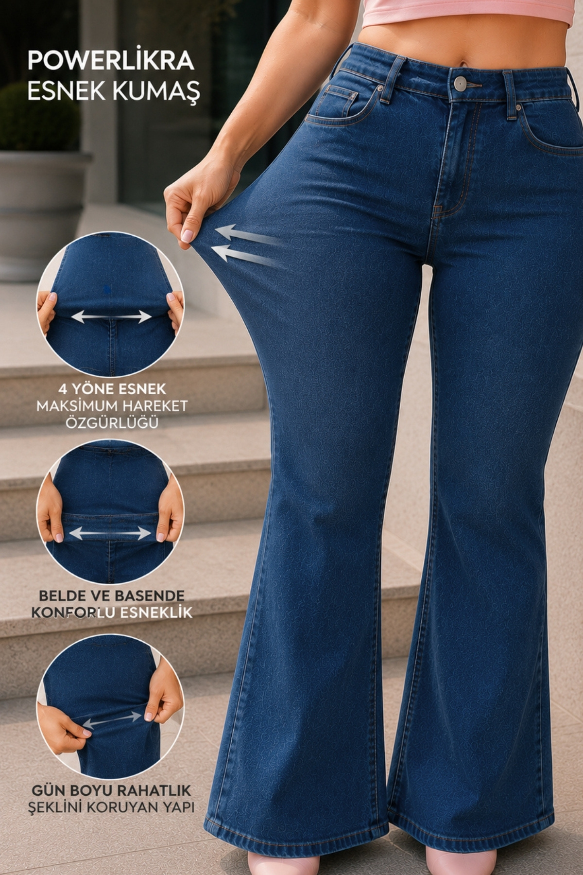 CEDY DENIM - Kadın Büyük Beden İspanyol Paça Yüksek Bel Skinny Fit Likralı Pantolon C628 görsel 3