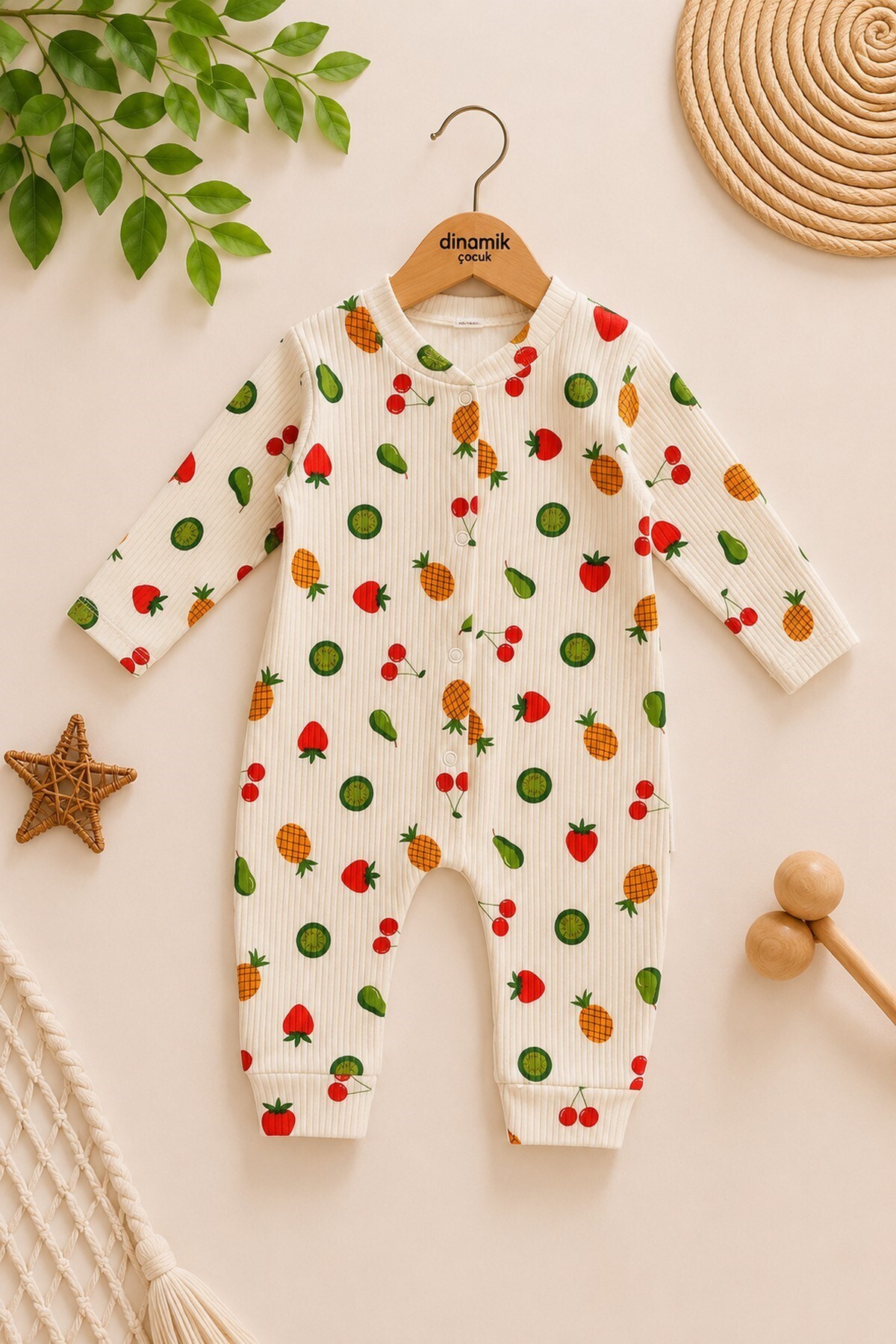 Baby Mixed Fruit Printed Newborn Baby Jumpsuit with Snap Fastener 100% Cotton Flexible 1-3-6 Months