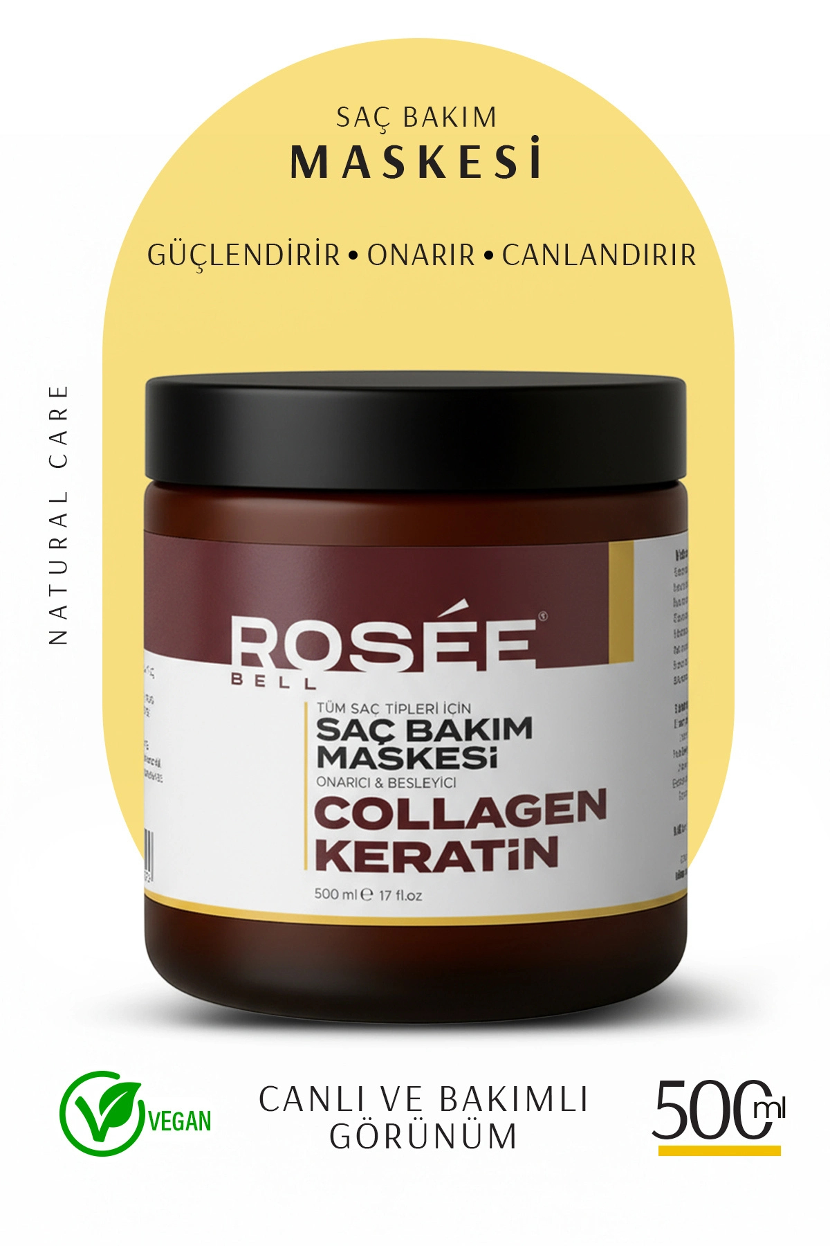 Rosee Bell ماسک مراقبت از مو کلاژن و کراتین، ماسک موی ترمیم کننده کلاژن ۵۰۰ میلی لیتر — ROSEHAIR1