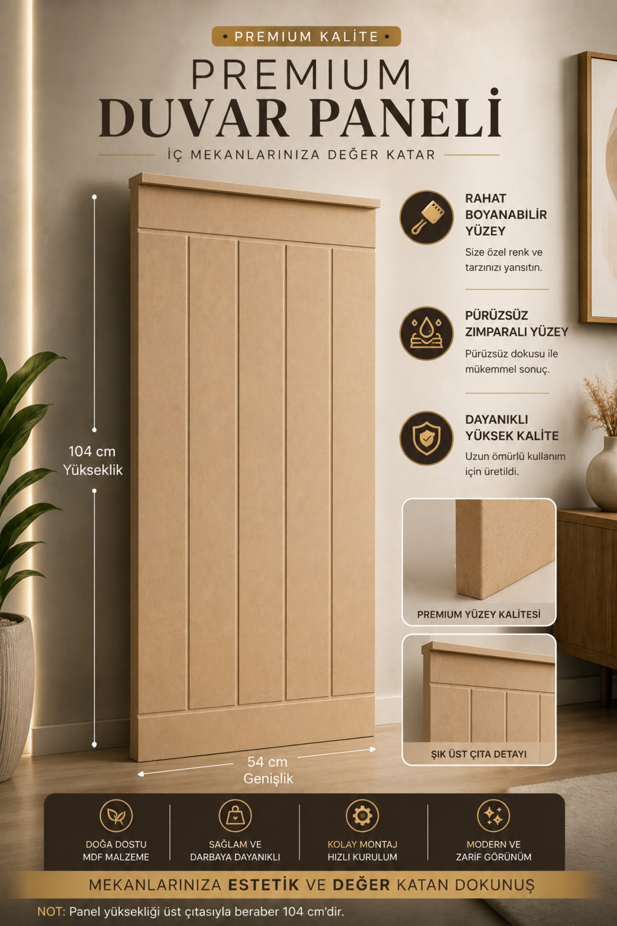 Dekoratif Duvar Paneli ( 54 X 105 Cm ) Boyanabilir Ahşap Ham Mdf Duvar Paneli