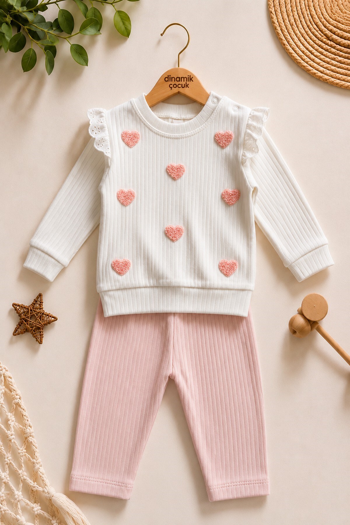 Baby Girl/Kids Heart Embroidered Shoulder Snap Love Baby Set 2pcs Bottom Top Seasonal 3-6-9-12Monthly