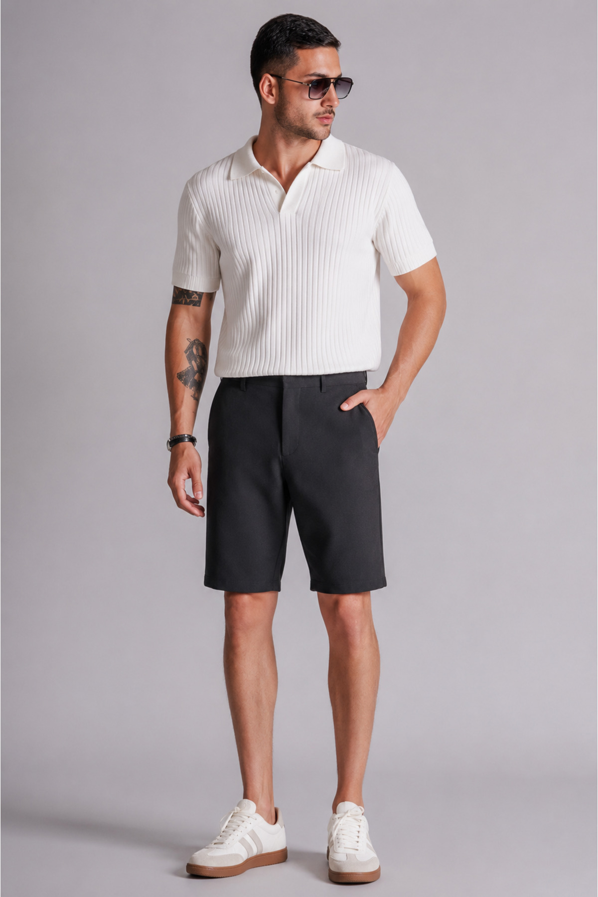 BRACCAS Erkek Yandan Cepli Klasik Bel Slim Fit Chino Şort Siyah görsel 2