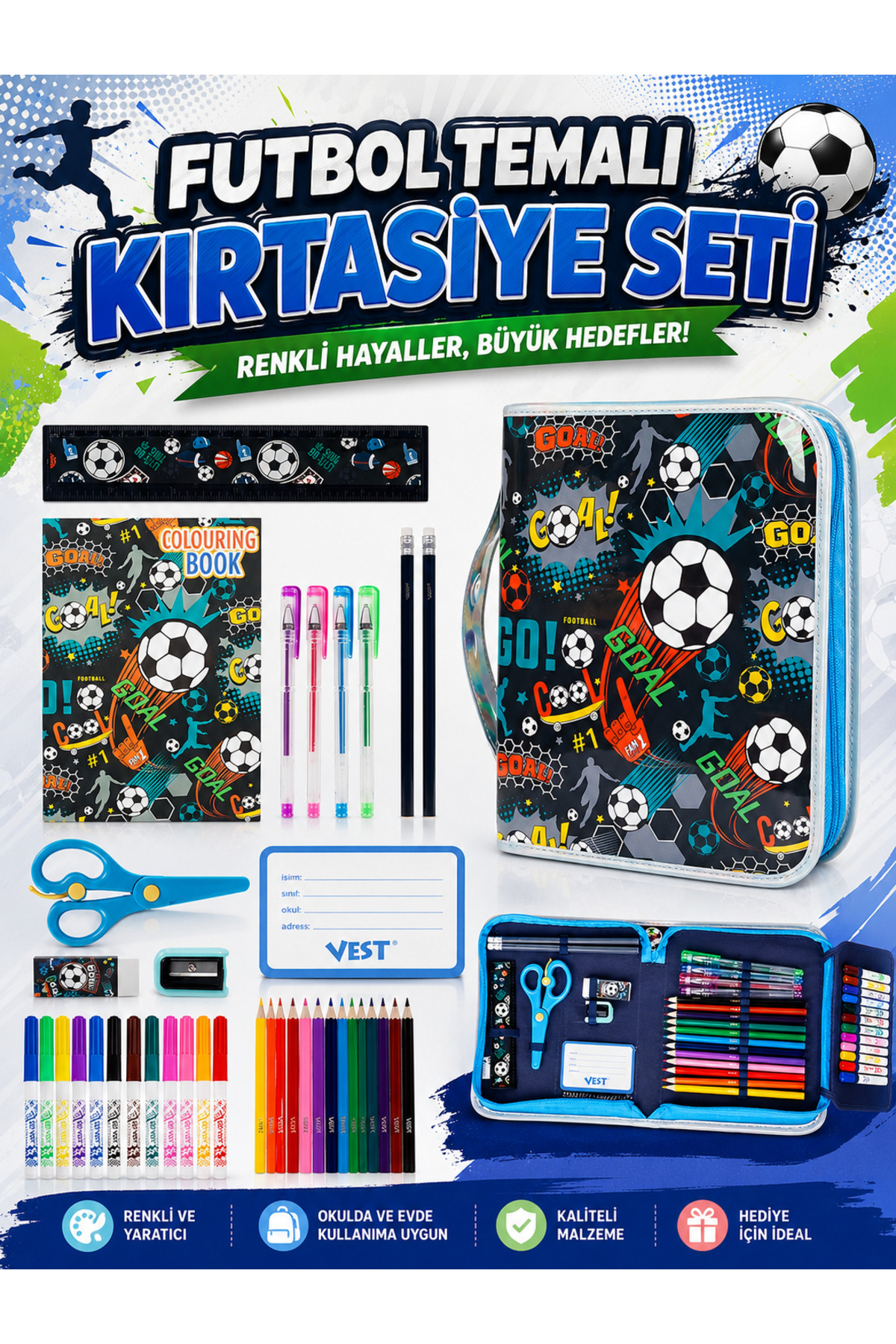 Vest Football Goal 36 Parça Boyama Seti Kalem Çantası VST-KS0011/U2089