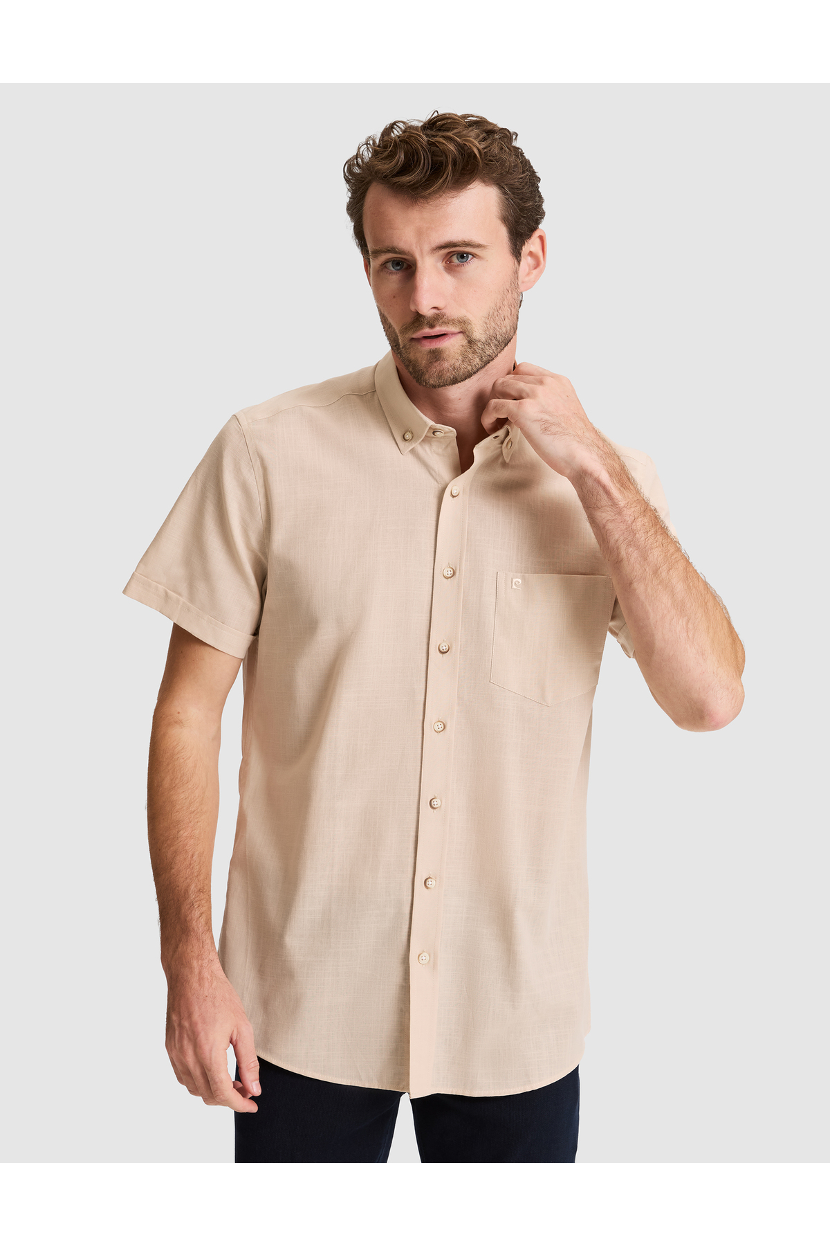پیراهن آستین کوتاه بژ معمولی فیت 50268184-VR011 پیر کاردین پیراهن Pierre Cardin