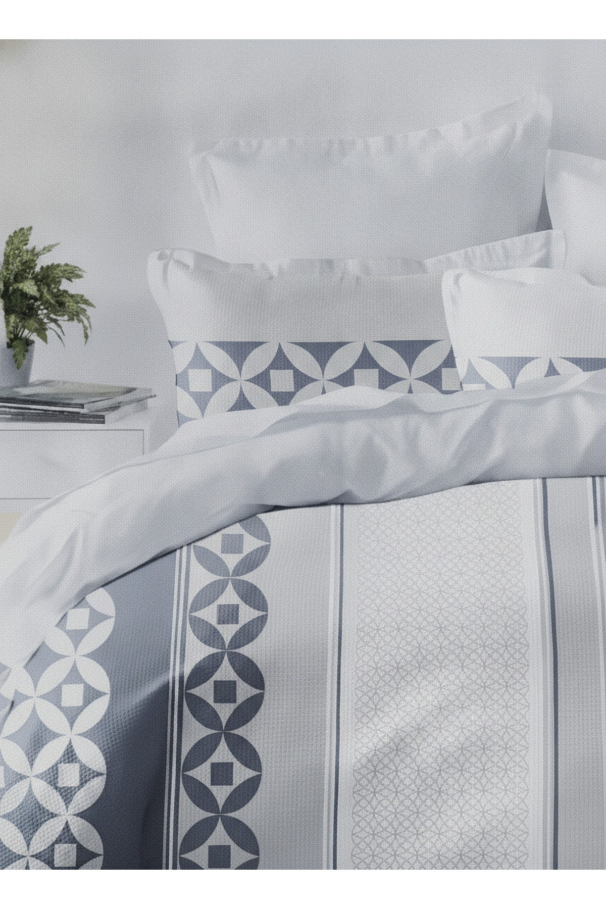 MILANO COLLECTION Set Lenjerie Pat Dublu 100% Bumbac Gri-Albastrui 51209 C10 ...