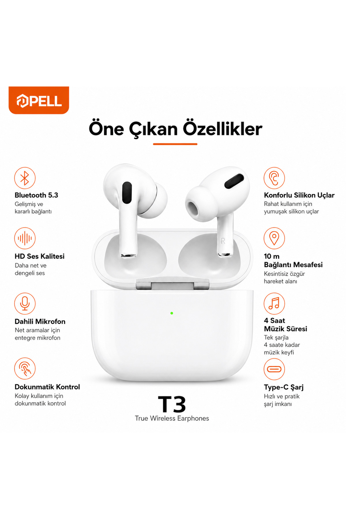 Pell T3 Pro 2 Bluetooth Kulak İçi Kulaklık, Aktif Gürültü Engelleme ANC Kablosuz Kulaklık