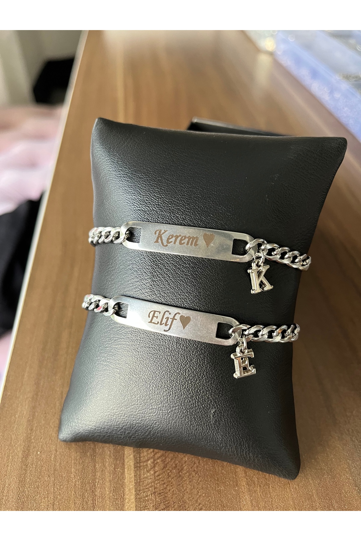 HayDün Kararmaz Çelik 2li Harfli Bileklik Sevgili/çift/arkadaş Bilekliği Unisex Bileklik isim tarih görsel 3