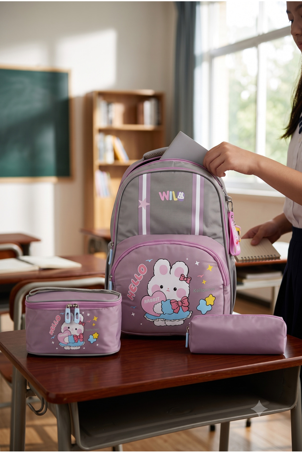 Relaxion Set of 3 Children's Primary School Bags with Pen Holder and Lunch Bag Backpack Rlx-1911