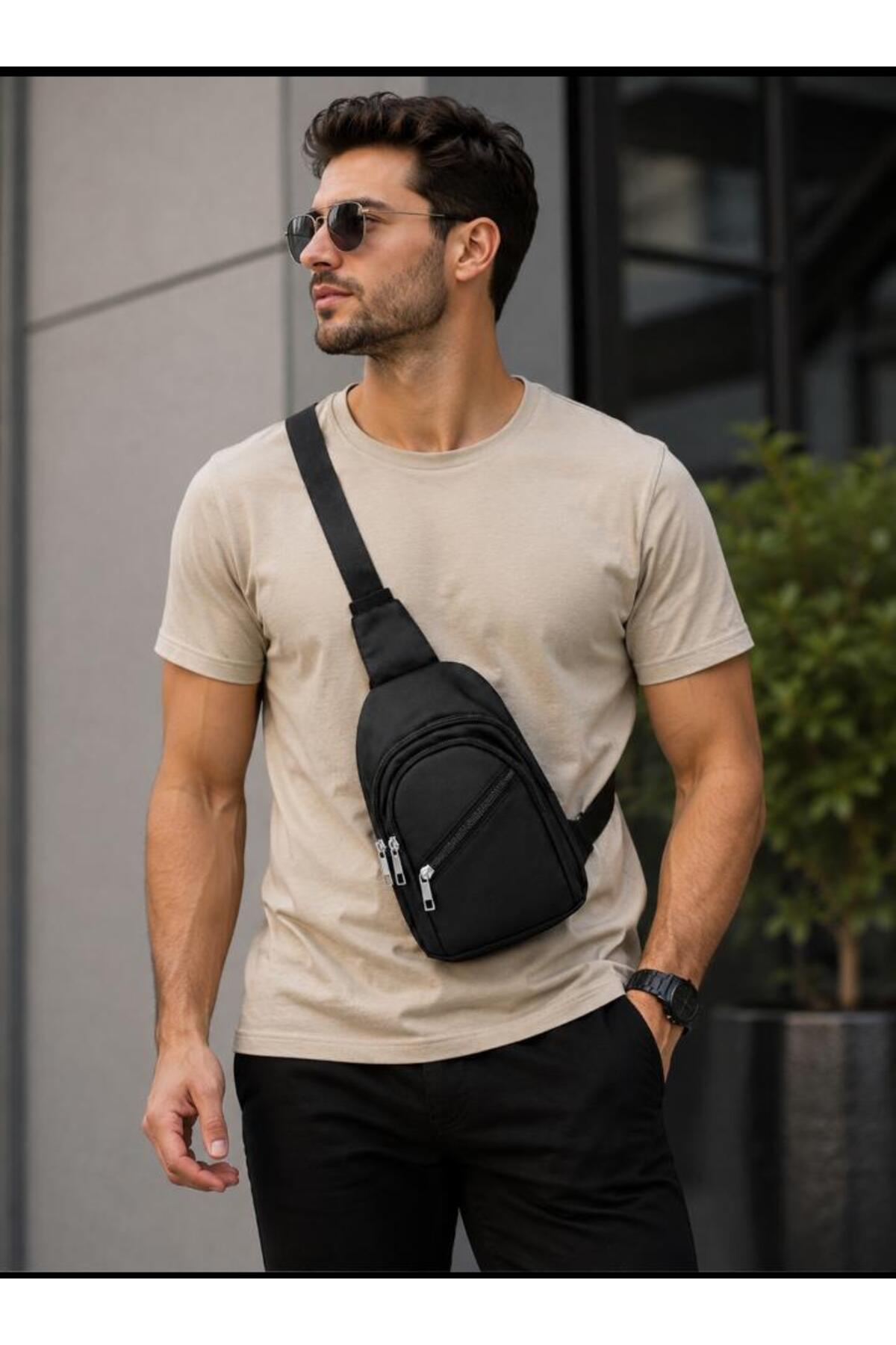 Sofia Erkek 3 Fermuarli Askılı Crossbag body Siyah El ve Bel Çantası görsel 2