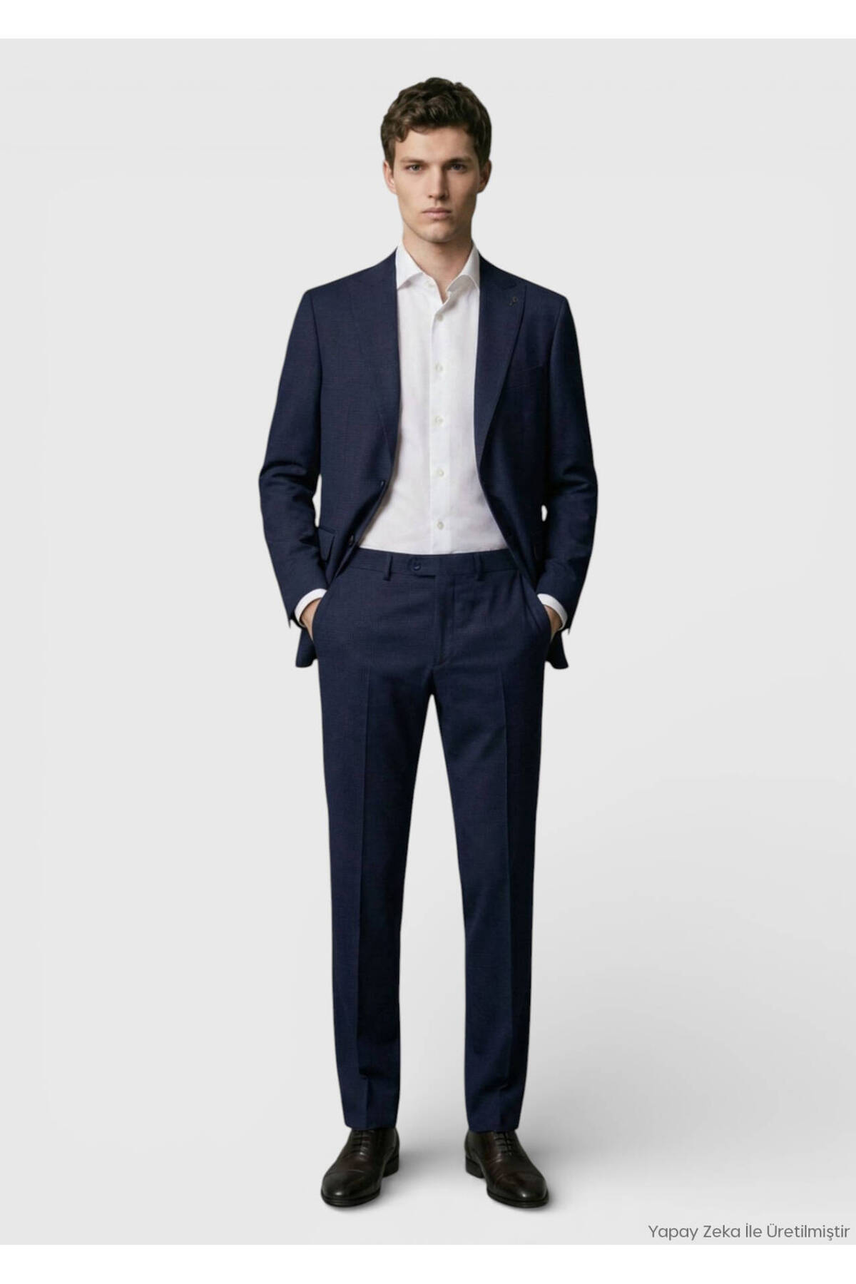 Ramsey Lacivert Kareli Zeroweight Slim Fit %100 Yün Takım Elbise görsel 3
