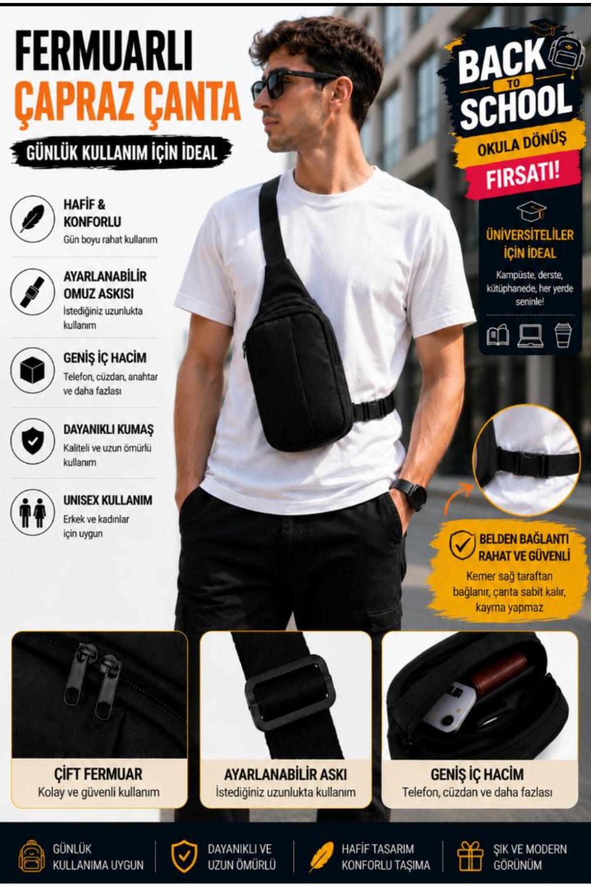 Sofia Kadın Günlük Üniversite Askılı Crossbag body Siyah Bel Çantası görsel 2