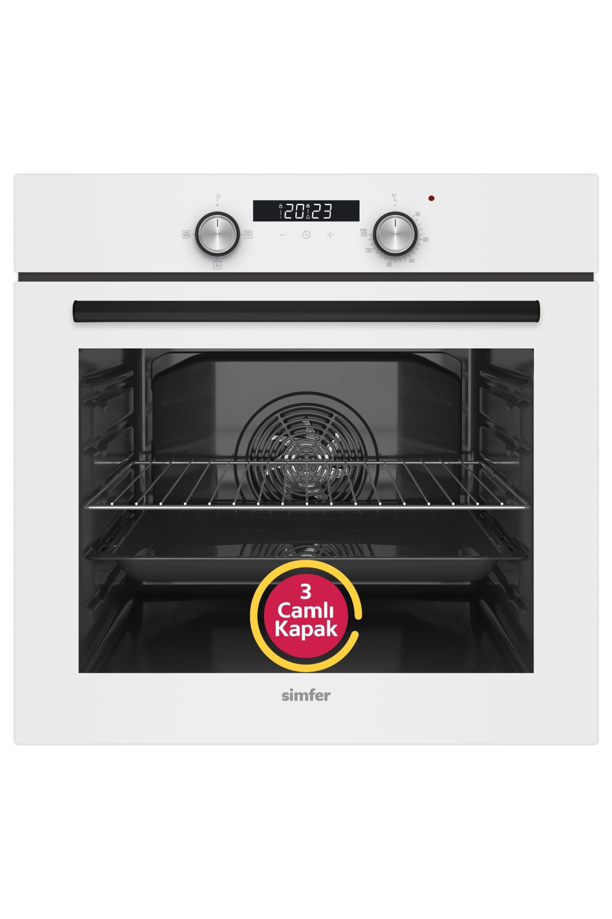 Simfer 8204 0+3 Fonksiyon Dijital Power Turbo Beyaz, Cam Ankastre Fırın