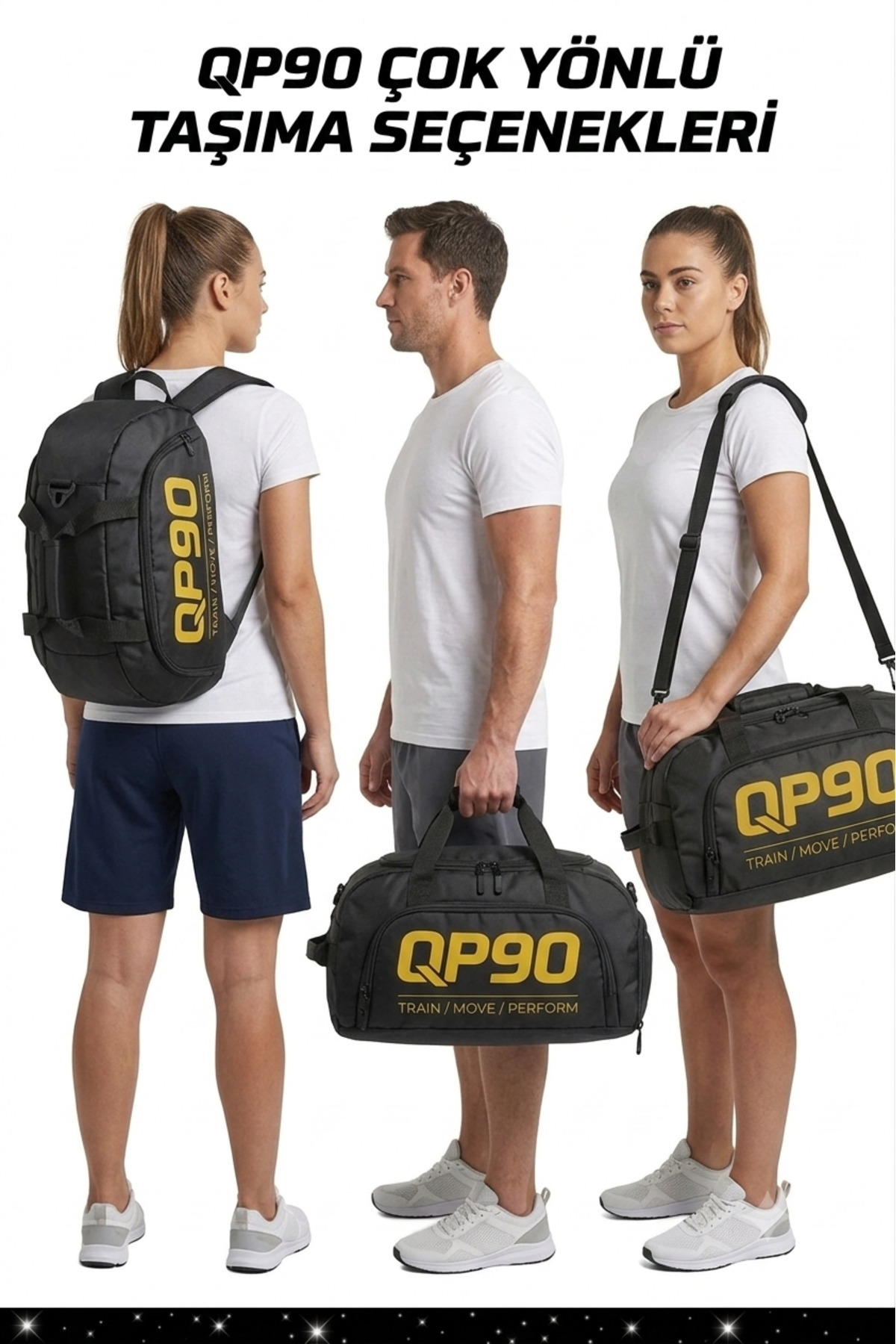 NEMACH Ayakkabı Bölmeli Spor Çantası Medium Unisex Sırt Çantasına Dönüşen Gym Fitness Seyahat El Çantası görsel 5