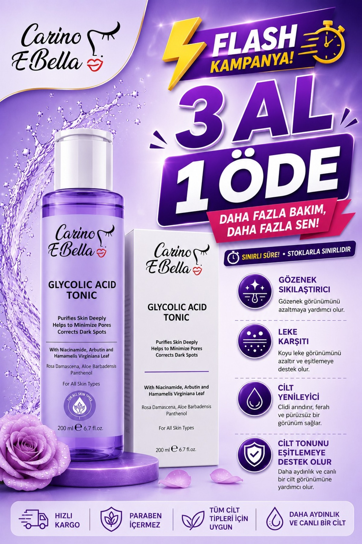 AHA Glikolik Asit Tonik 200 ML – Gözenek Sıkılaştırıcı & Leke Karşıtı — glikolikasit200ml — تصویر 7 از 9