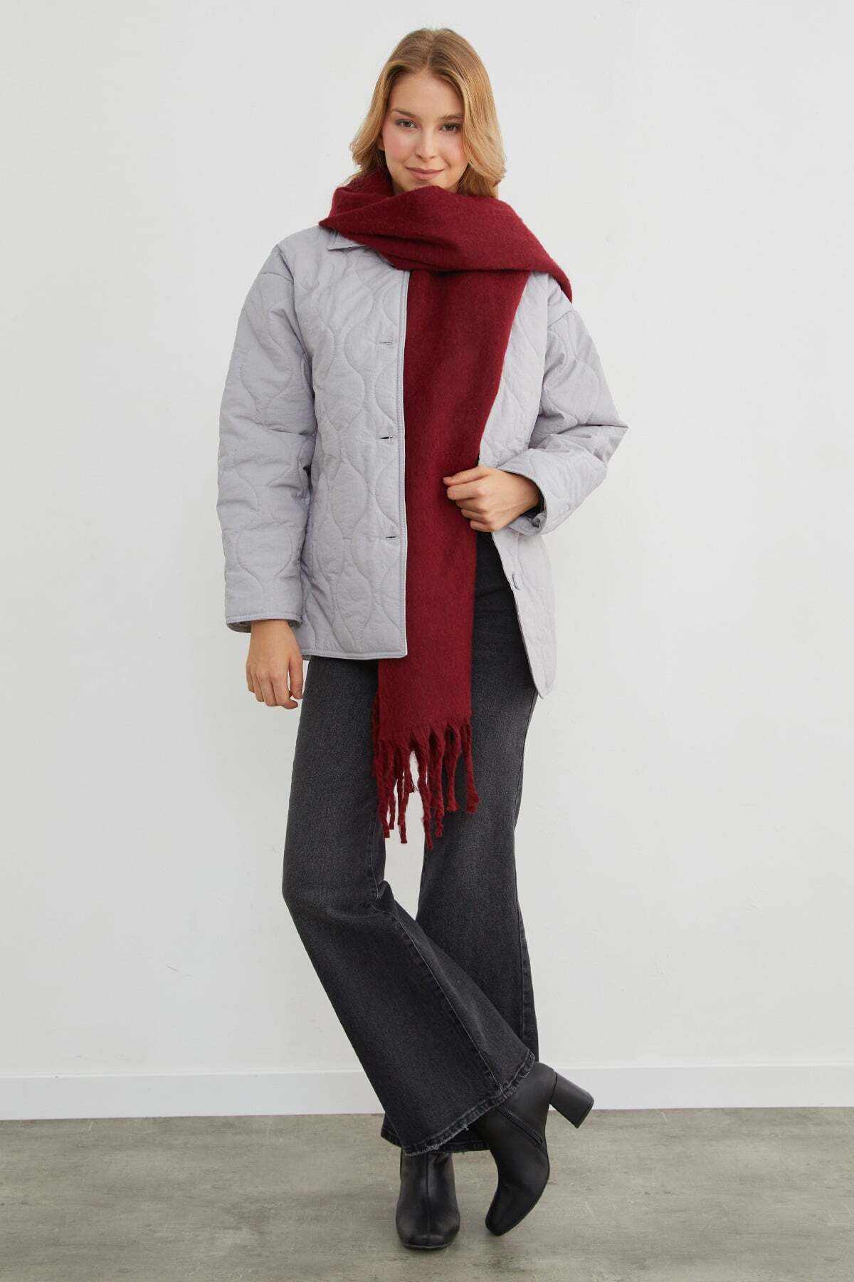 Fulla Moda Su Yolu Desenli Kapitone Oversize Düğmeli Mont görsel 4