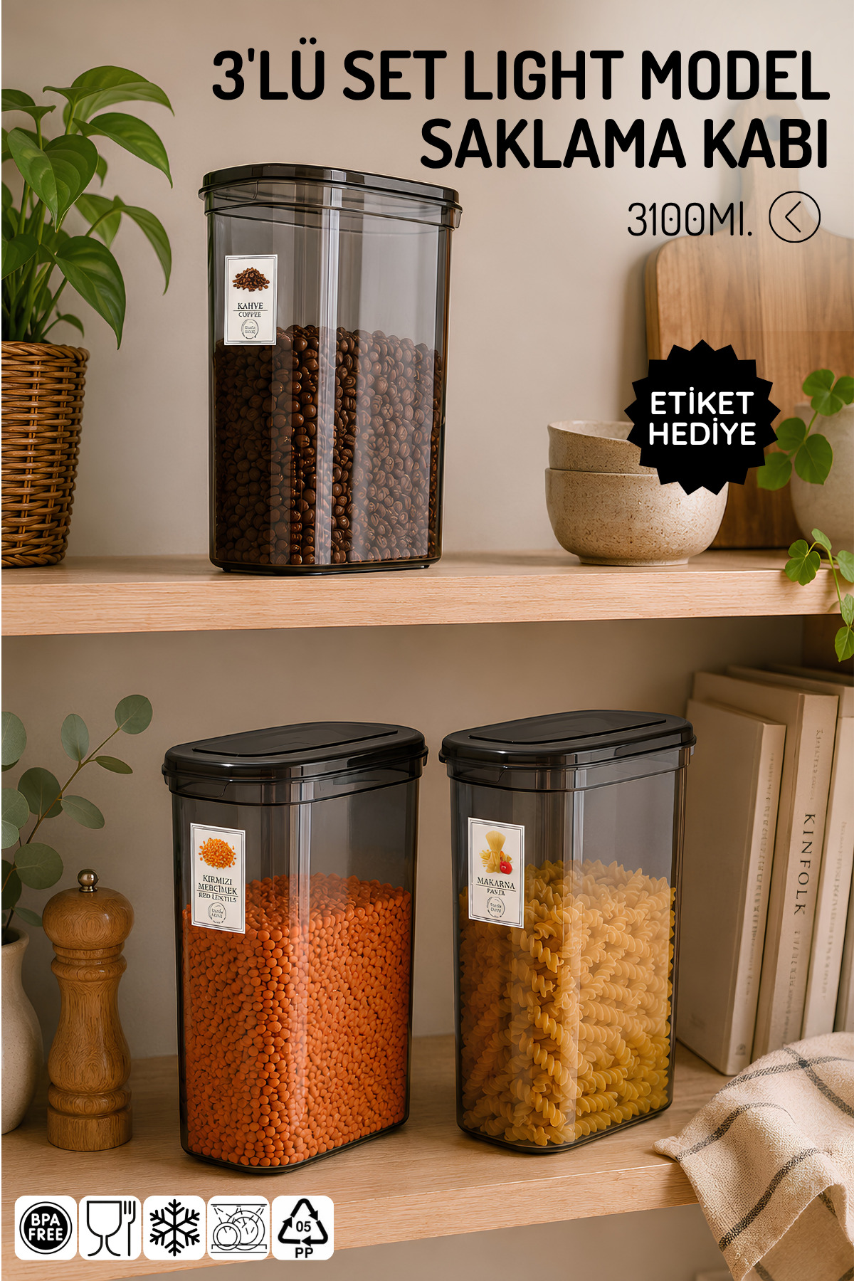 nabe190出品　3枚 Nandy Home 3,1Lt. Etiketli Light Model 3'lü Set Saklama Kabı - 3