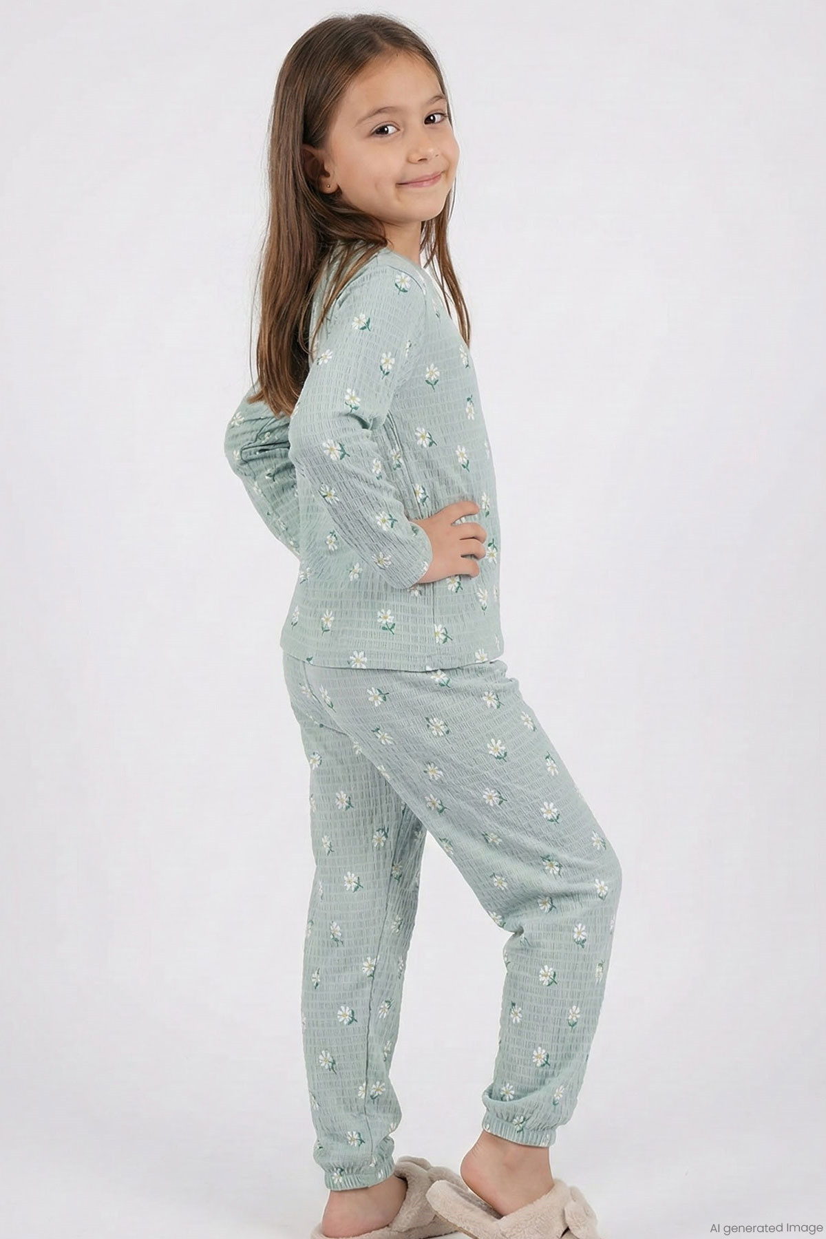 Breeze Girl's Pajama Set Papatya Patterned 4-8 Years, Water Green