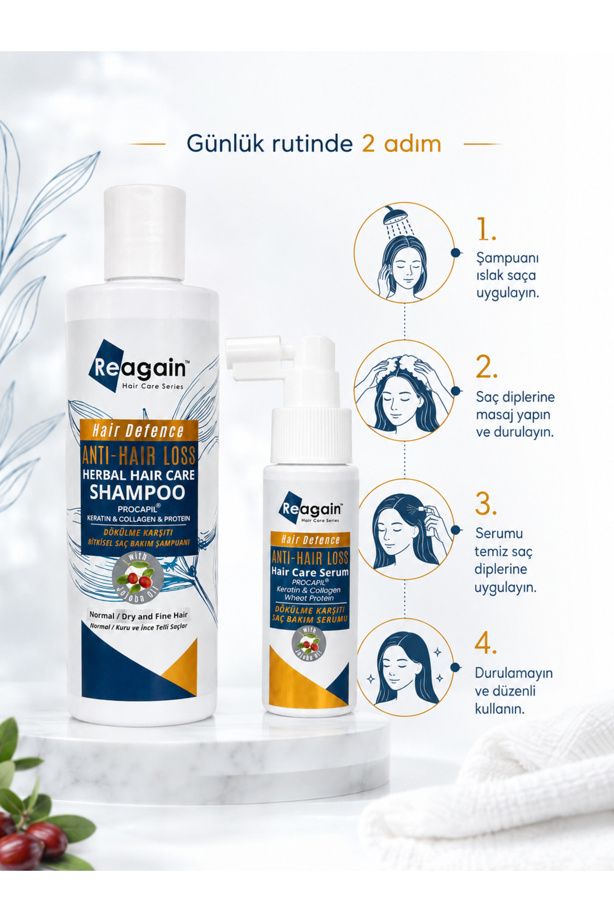 Dökülme Karşıtı ve Güçlendirici 2'li Saç Bakım Seti - Sülfatsız Şampuan & Konsantre Serum — KN446 — تصویر 7 از 8