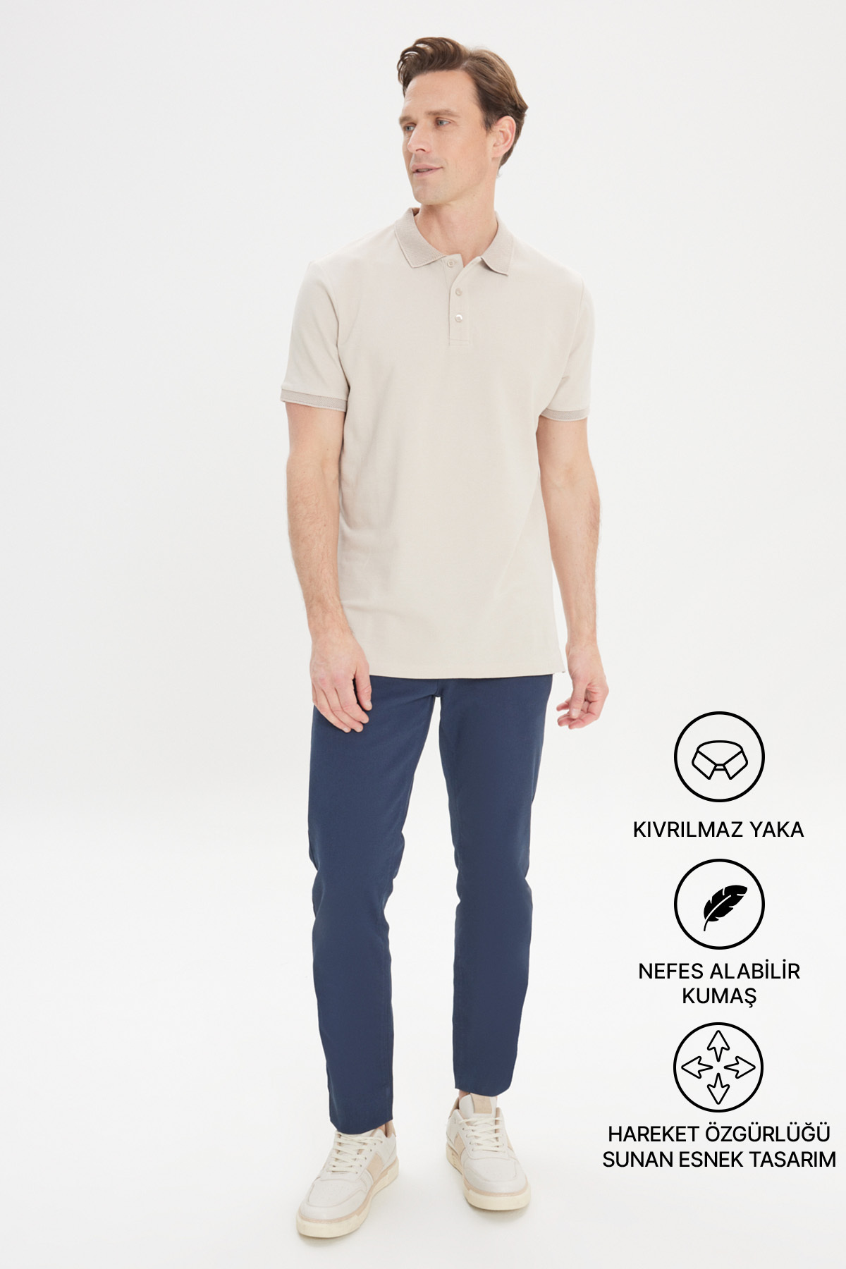 Altınyıldız Classics Men's Safari 100% Cotton Non-Curling Pique Polo Collar Slim Fit Slim Fit T-Shirt