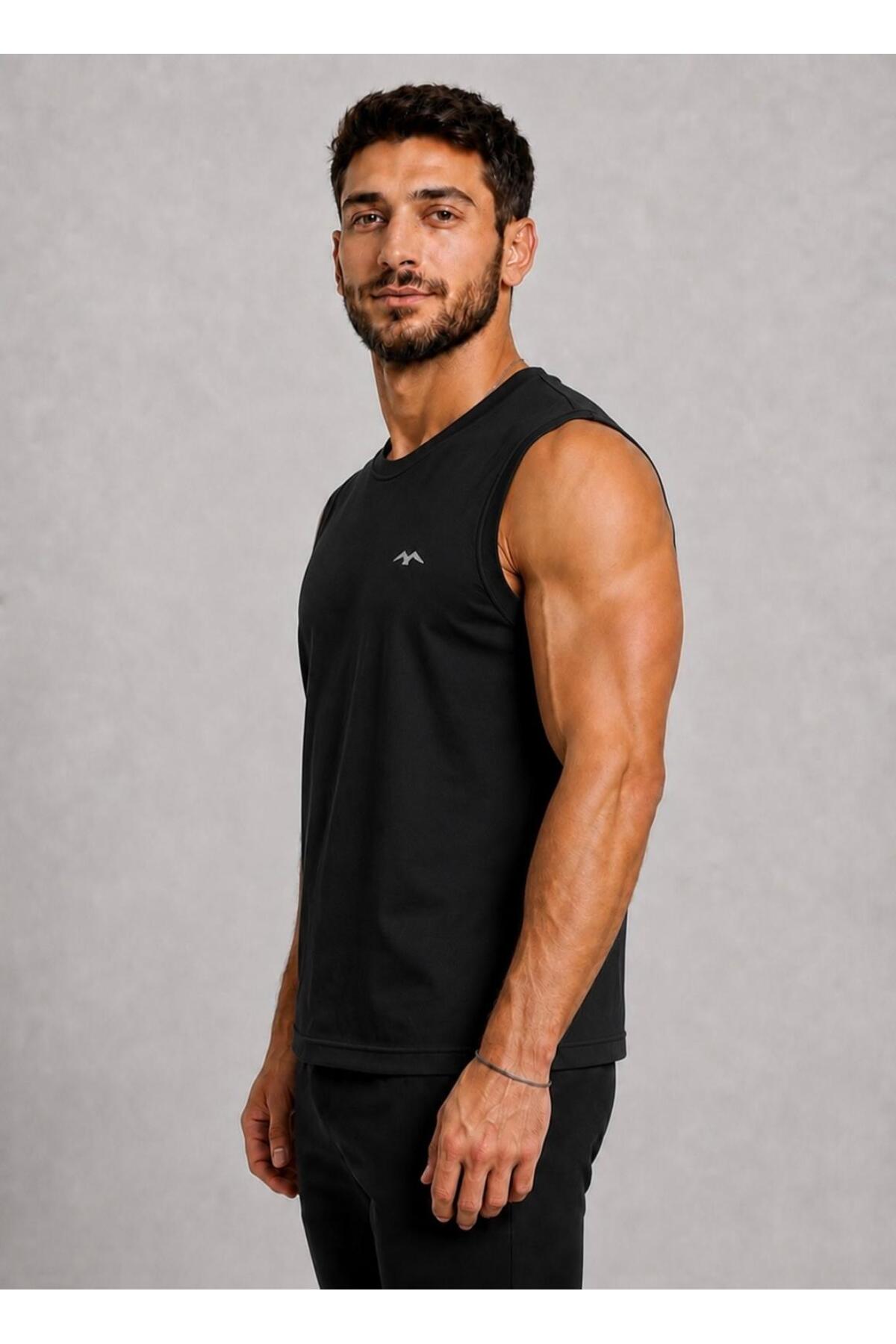 AXXEL Erkek Siyah Bisiklet Yaka Kolsuz T-shirt-d690 görsel 2