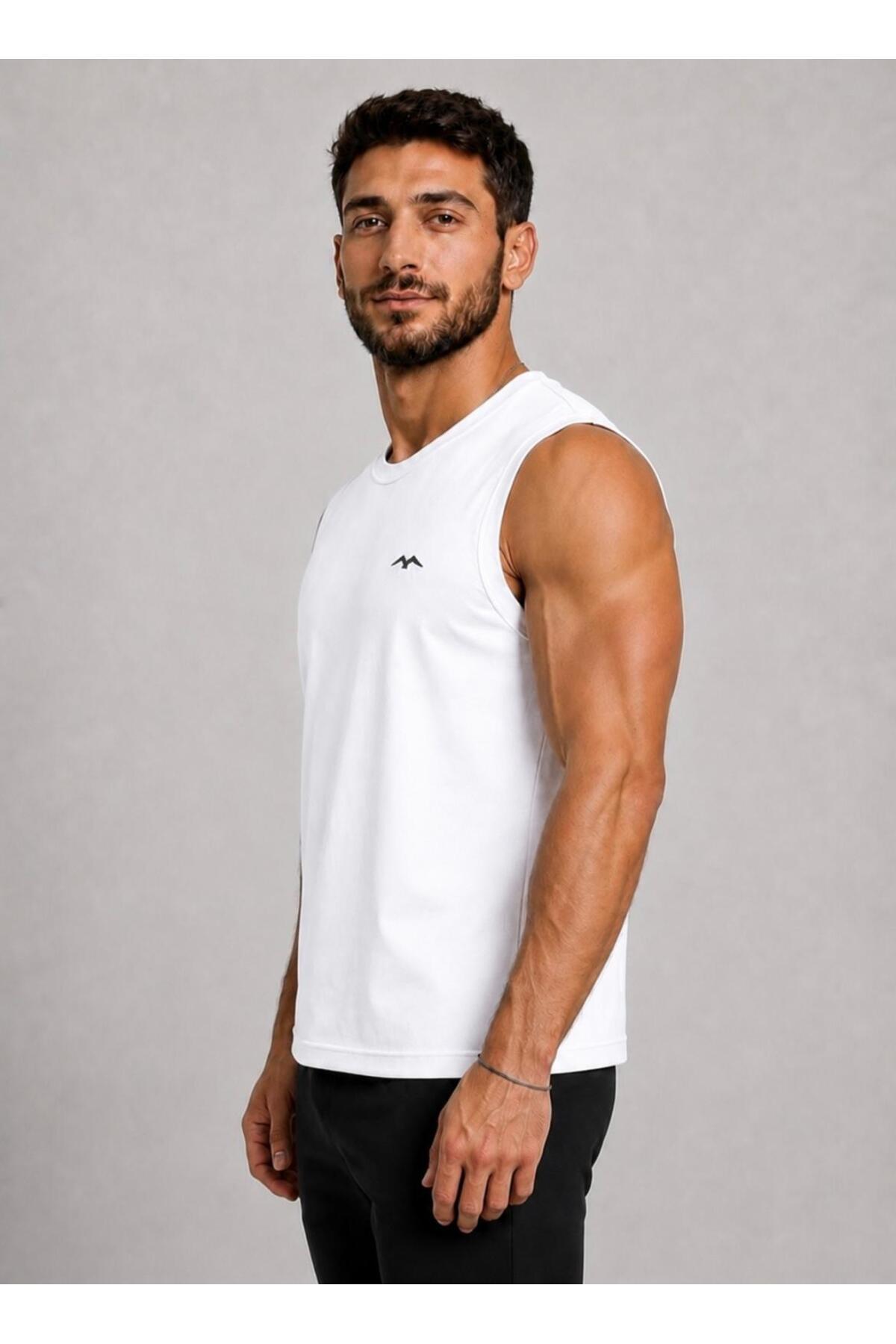 AXXEL Erkek Beyaz Bisiklet Yaka Kolsuz T-shirt-d690 görsel 2