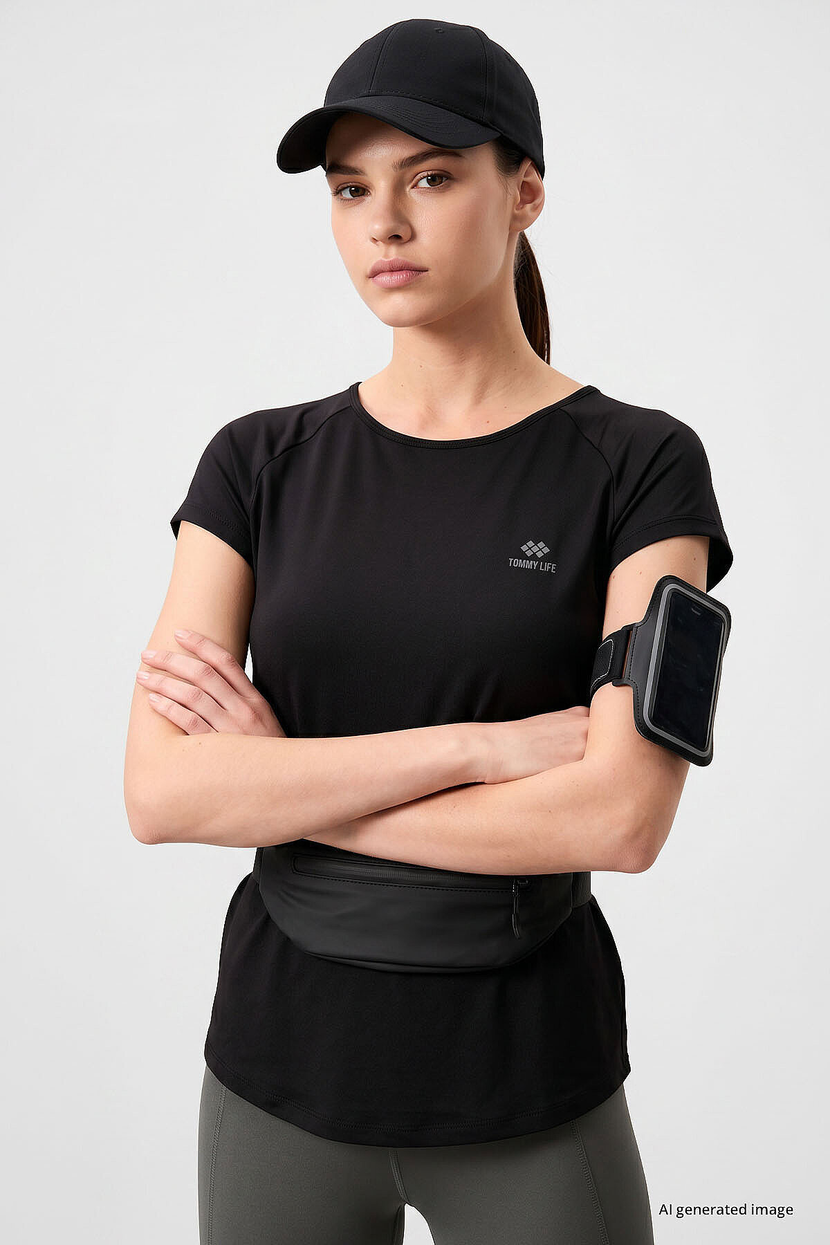 TOMMY LIFE Siyah Sırt Pencereli Kısa Kol Standart Kalıp O Yaka Kadın T-Shirt - 97101