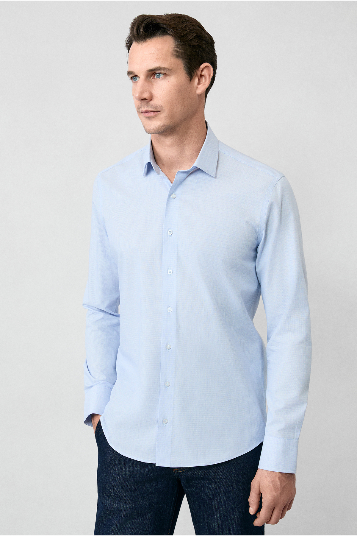 Kiğılı Uzun Kol Slim Fit Dar Kesim Pamuk Klasik Çizgili Gömlek