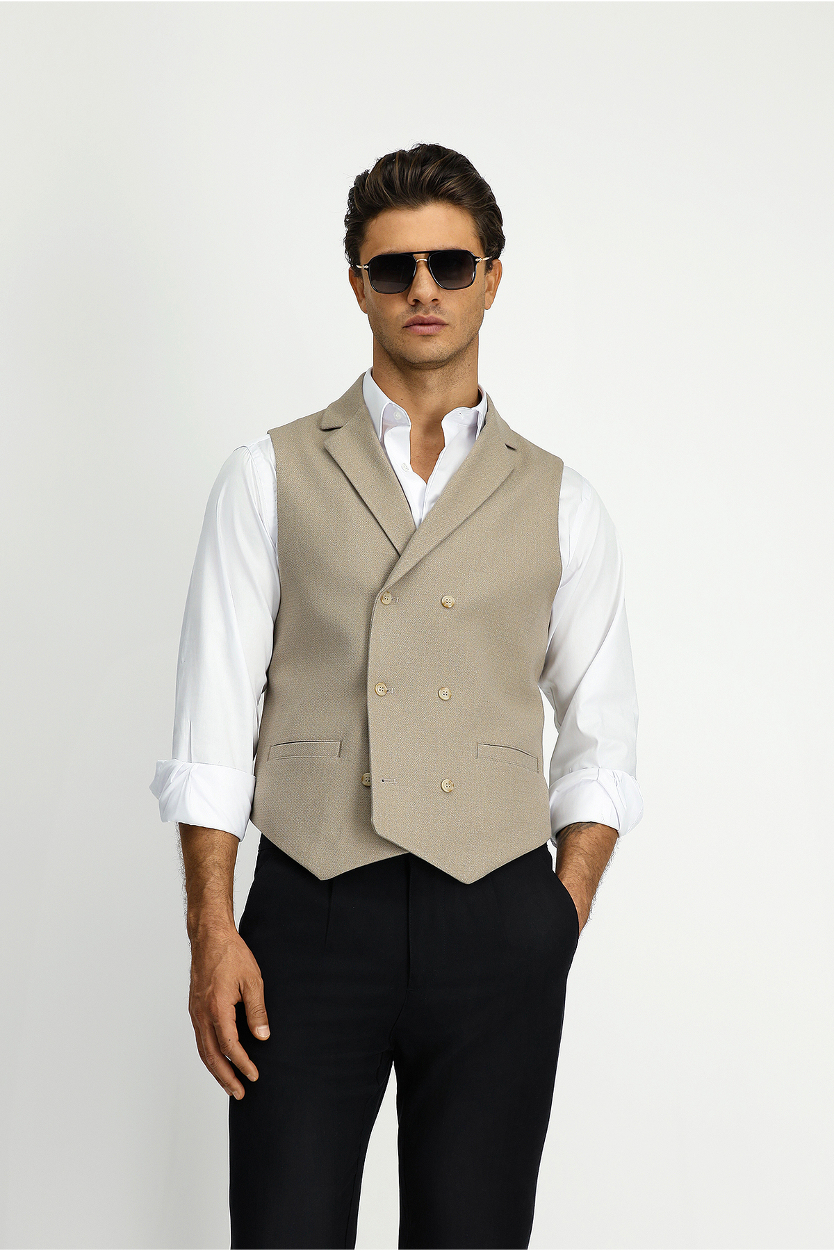 Kiğılı Slim Fit Dar Kesim Desenli Klasik Kruvaze Yelek