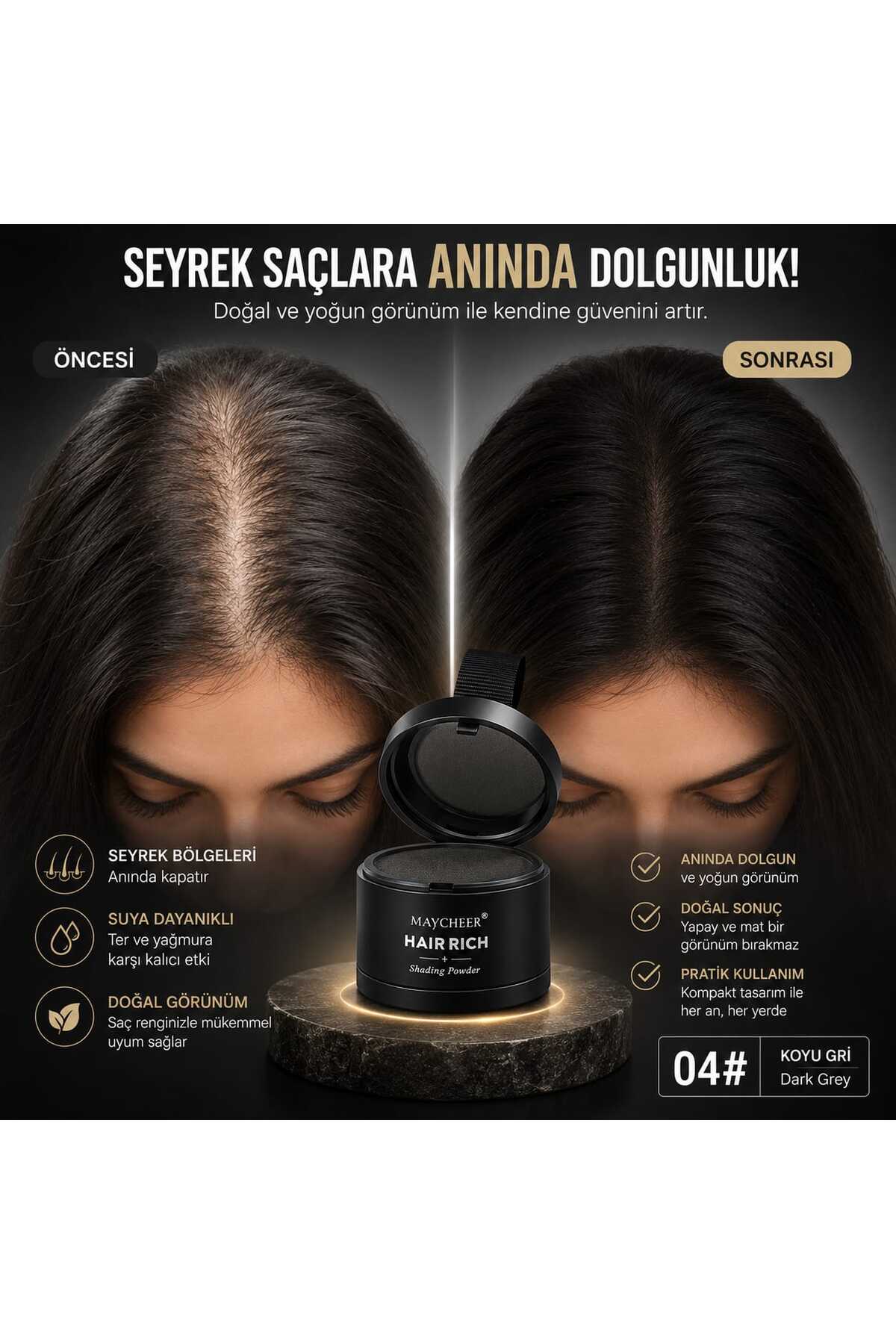 Hair Rich Saç ve Kaş Gölgelendirme Pudrası Kaş doldurma kaş farı kaş topik — مشکی 1001303030 — تصویر 3 از 8