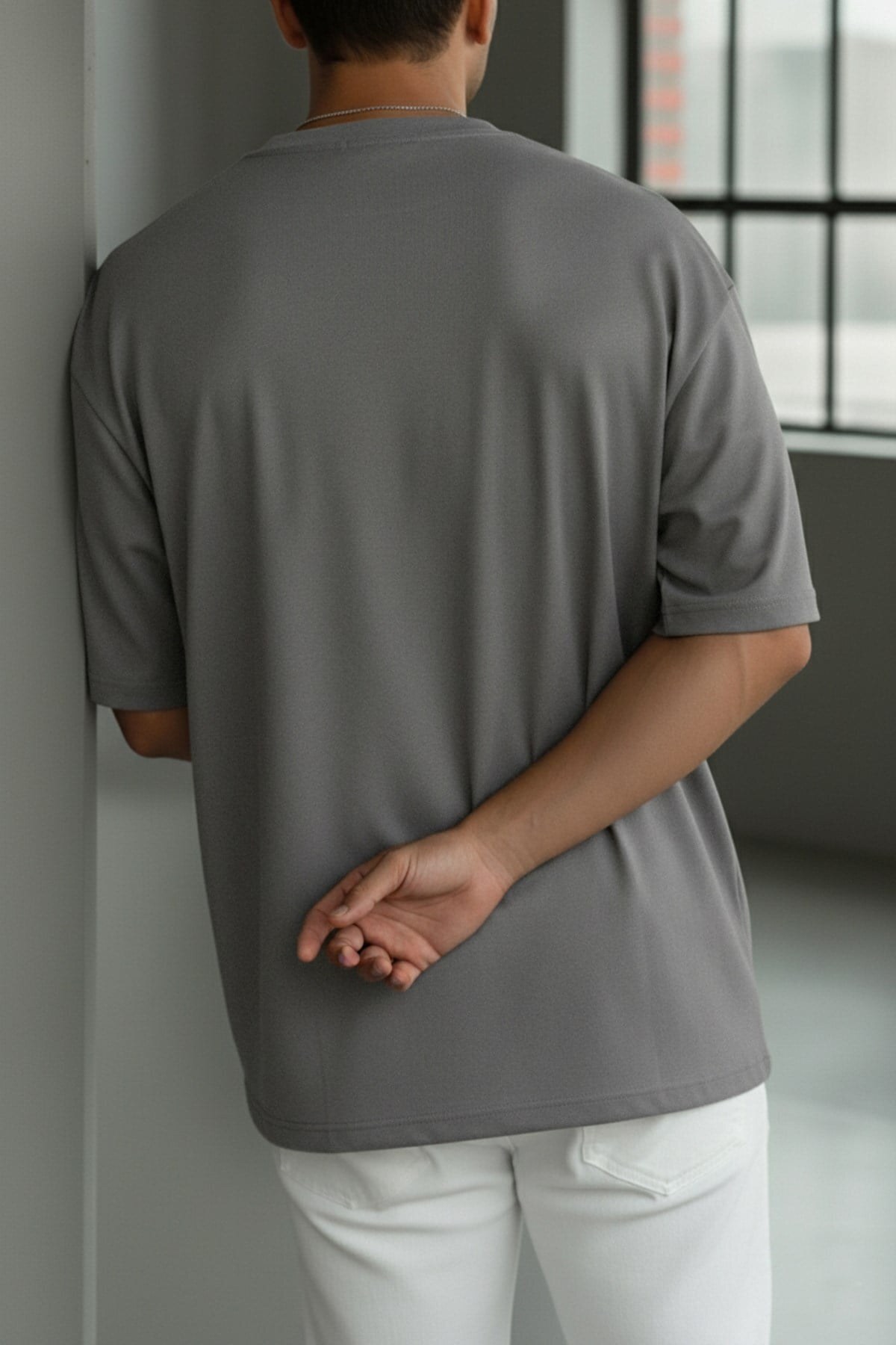 Teenage Millionaire Erkek Gri Basic Düz Baskısız Oversize Salas Boyfriend T-Shirt görsel 5