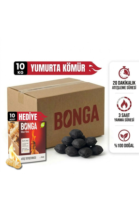 BONGA Briket Yumurta Kömür - 10 kg + Hediye 10 Adet Kömür Tutuşturucu
