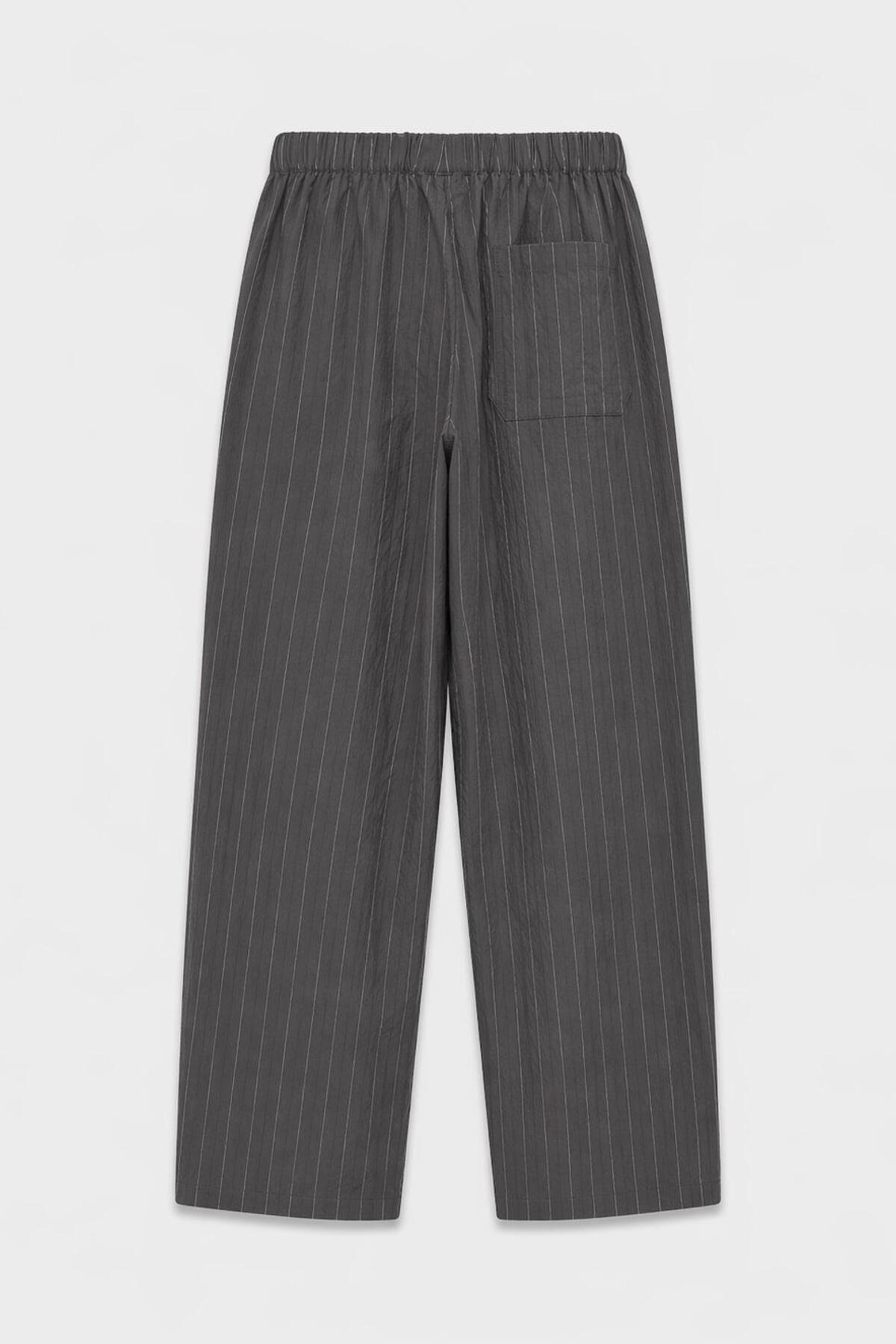 VAMOSCLO Çizgili Lyocell Karışımlı Relax Fit Pantolon Antrasit görsel 4