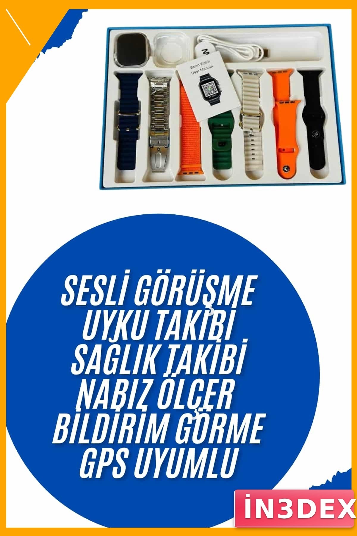 Akıllı Saat 7 Kordon Hediyeli Nabız Ölçer Takvim Alarm Sesli Görüşme