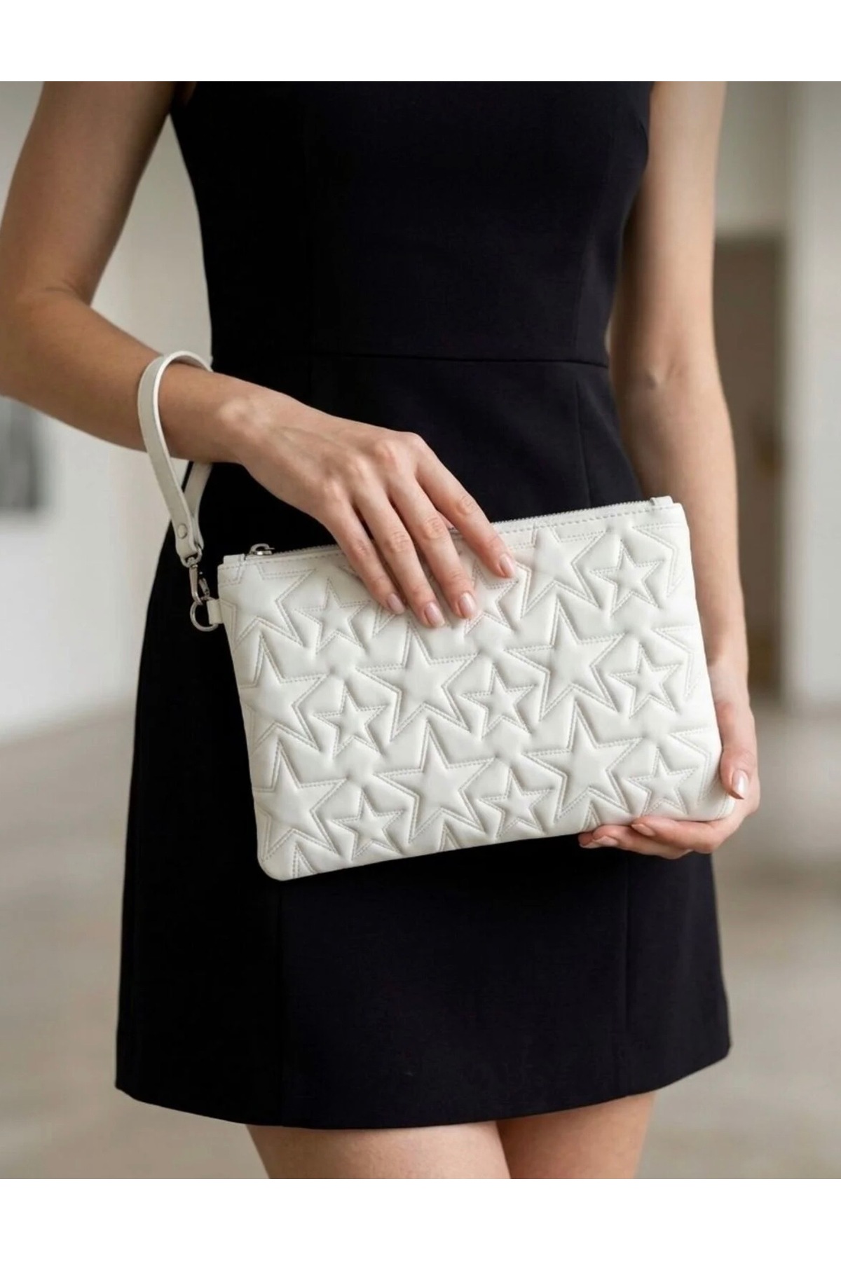 212 Yıldız Desenli Portföy Clutch Bilek Askılı Çanta