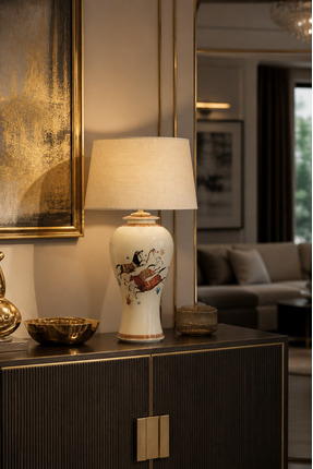 Vinner EVSA053 At Figürlü Porselen Abajur – Modern Lüks Salon Aydınlatması 48 CM