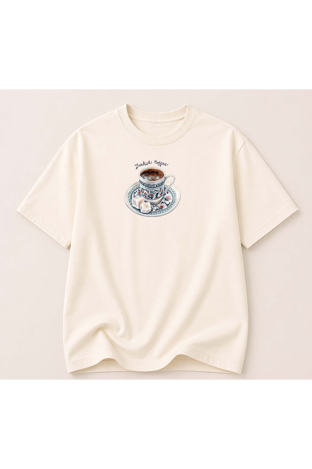 Turkish Coffee Print Detailed Women's Crew Neck Cotton T-Shirt