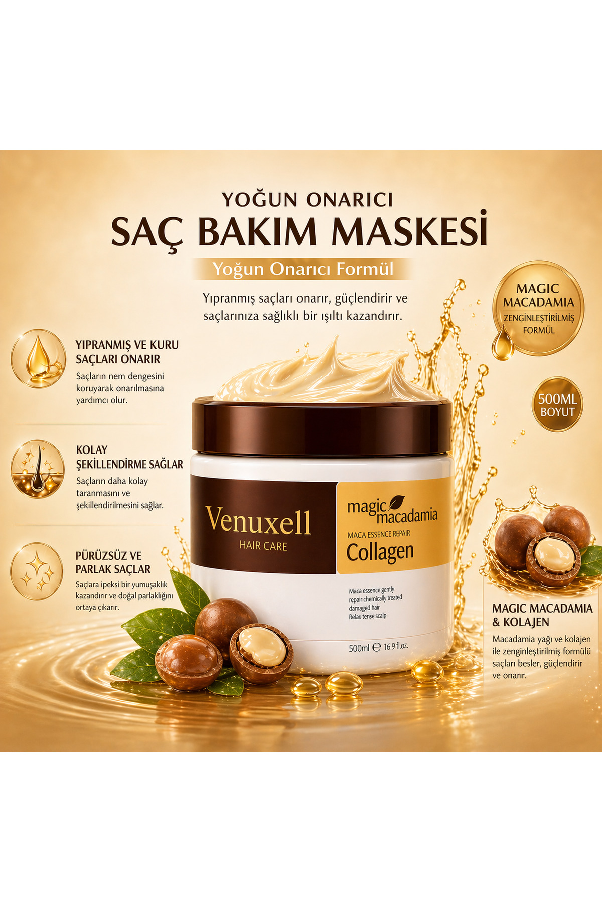 Profesyonel Saç Bakım Seti 4’lü | Keratinli Şampuan, Saç Sütü, Bakım Serumu ve Collagen Maske — 4lüset — تصویر 4 از 5